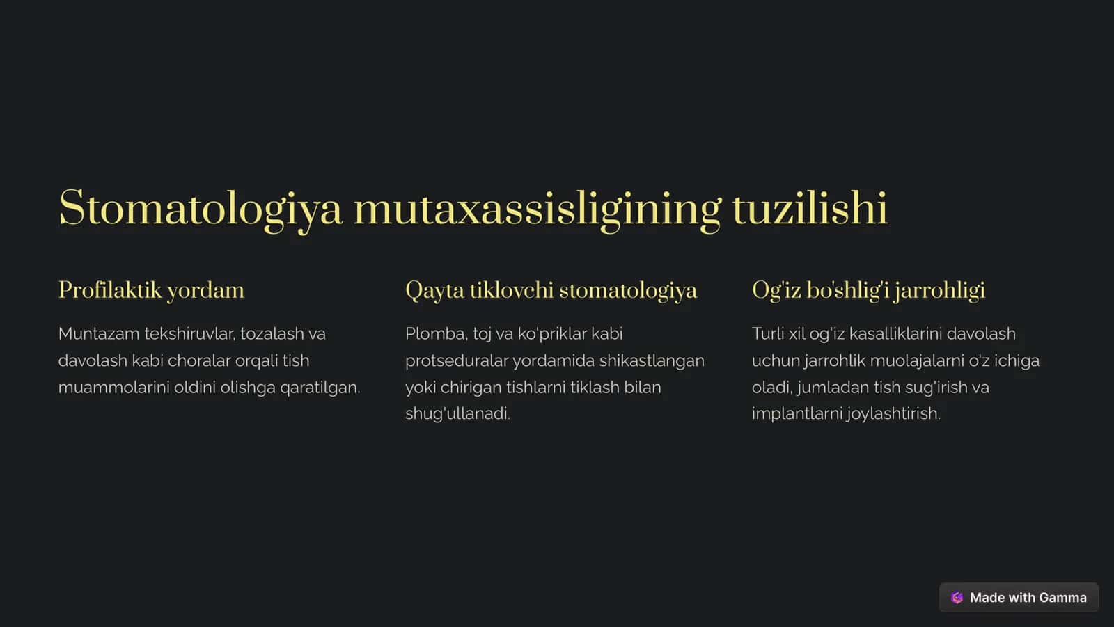 "Stomatologiya mutaxassisligiga kirish" prezintatsiya 3