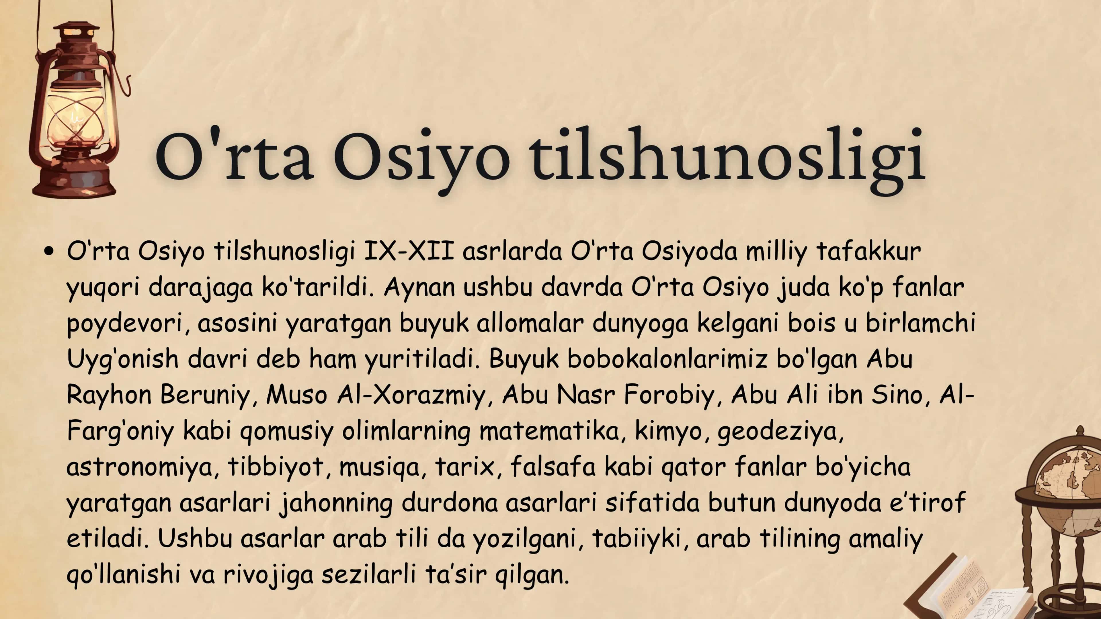 O'rta Osiyoda tilshunoslikning rivojlanishi. 3