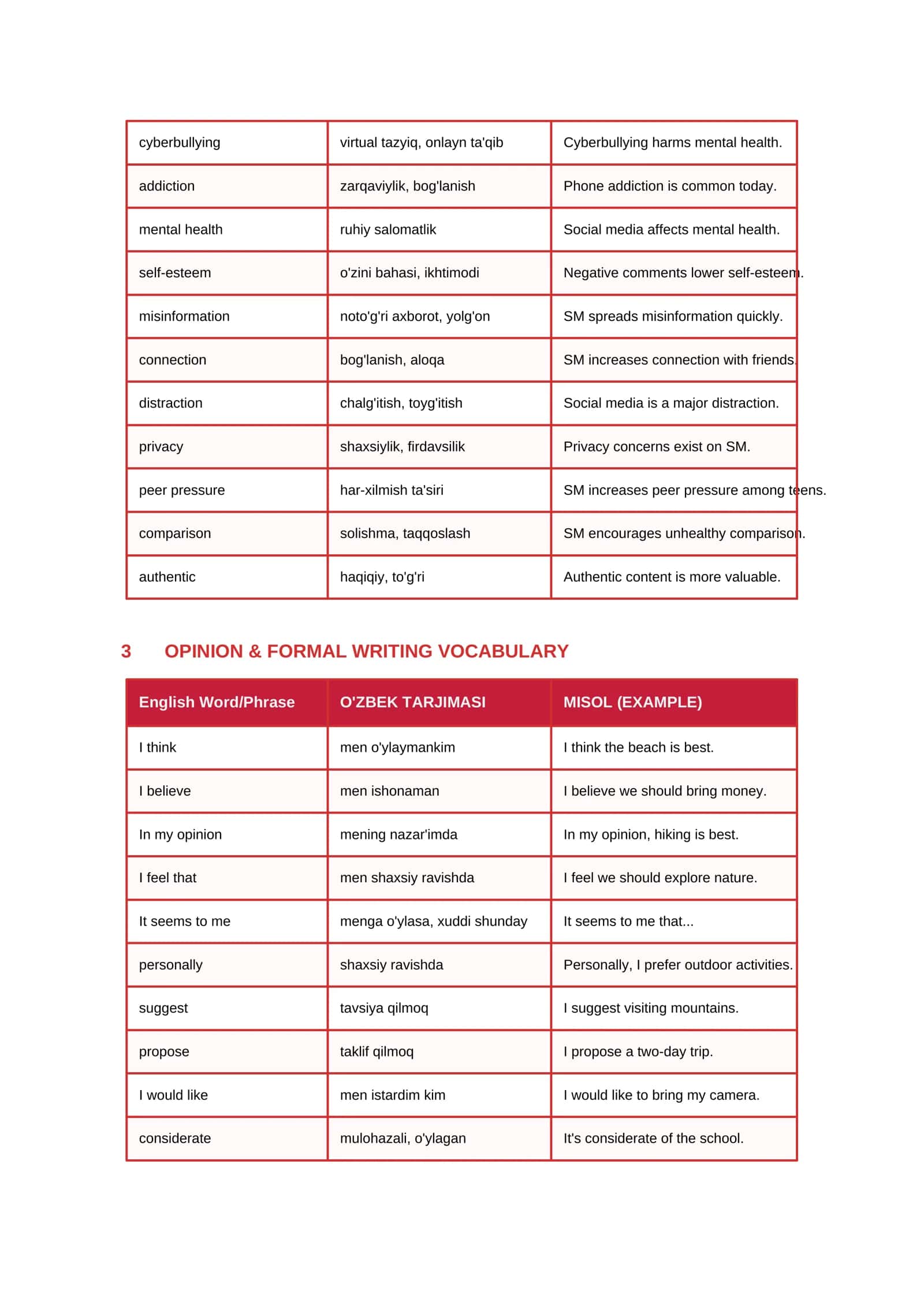 WRITING VOCABULARY & GRAMMAR STRUCTURES 3