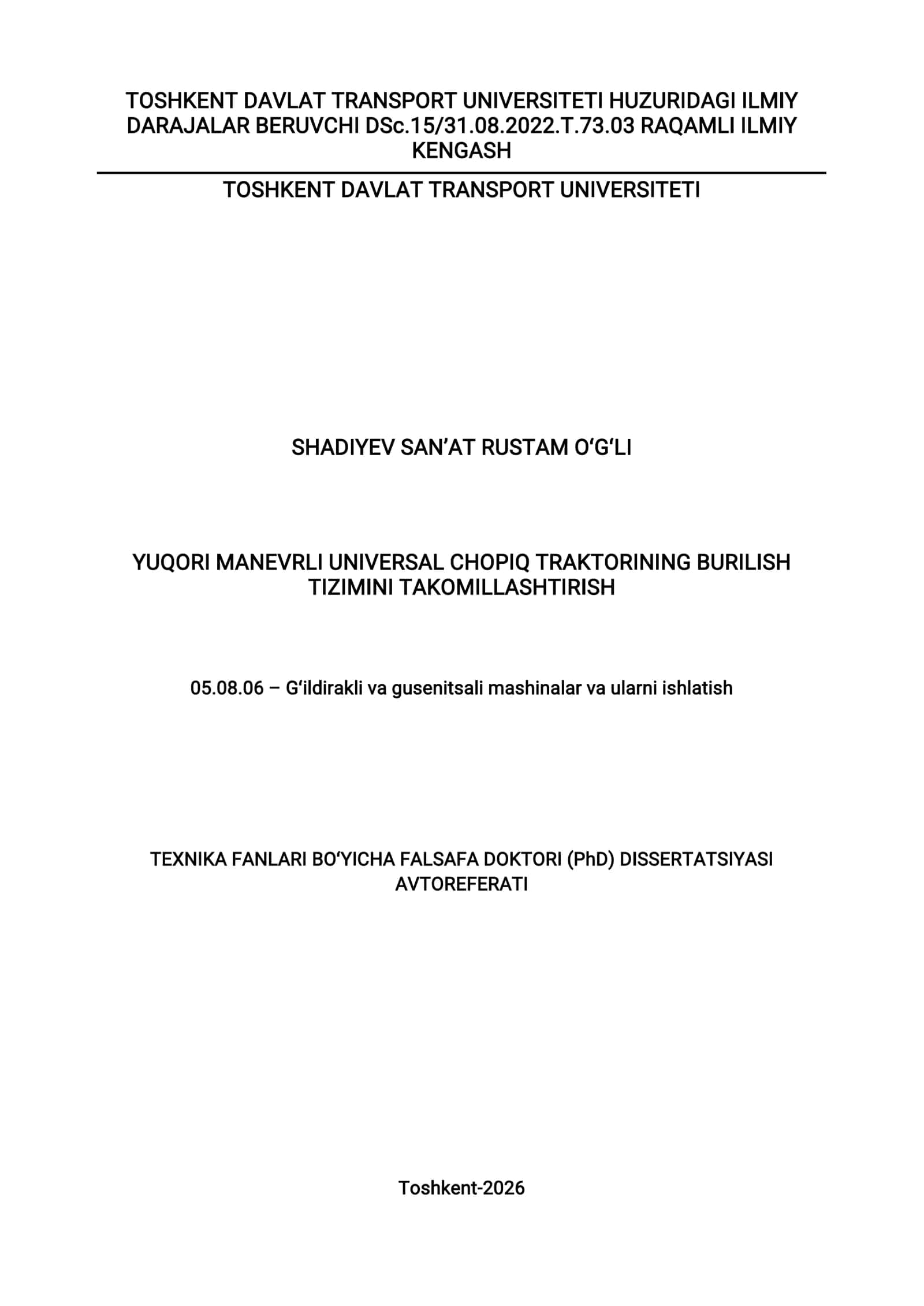 Yuqori manevrli universal chopiq traktorining burilish tizimini takomillashtirish 3