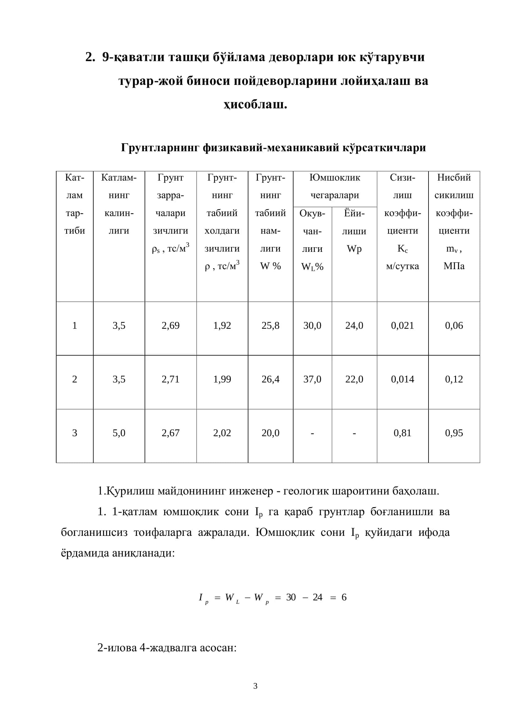 ЗАМИН ВА ПОЙДЕВОРЛАР фанидан курс лойихаси 3