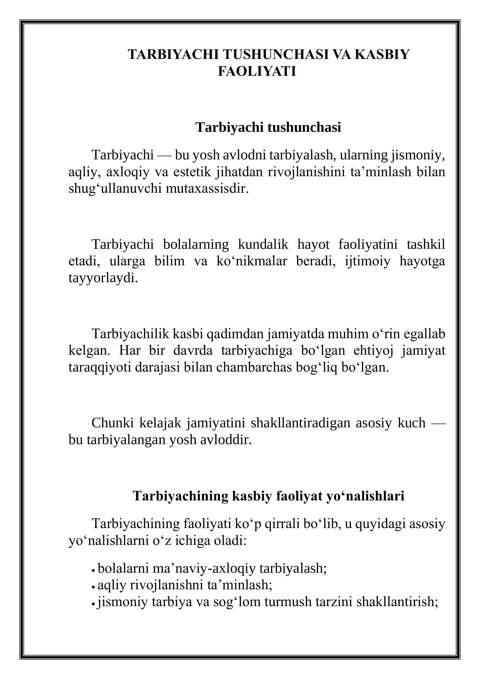 "Tarbiyachi va uning jamiyatda tutgan o'rni" mavzusida mustaqil ish 3