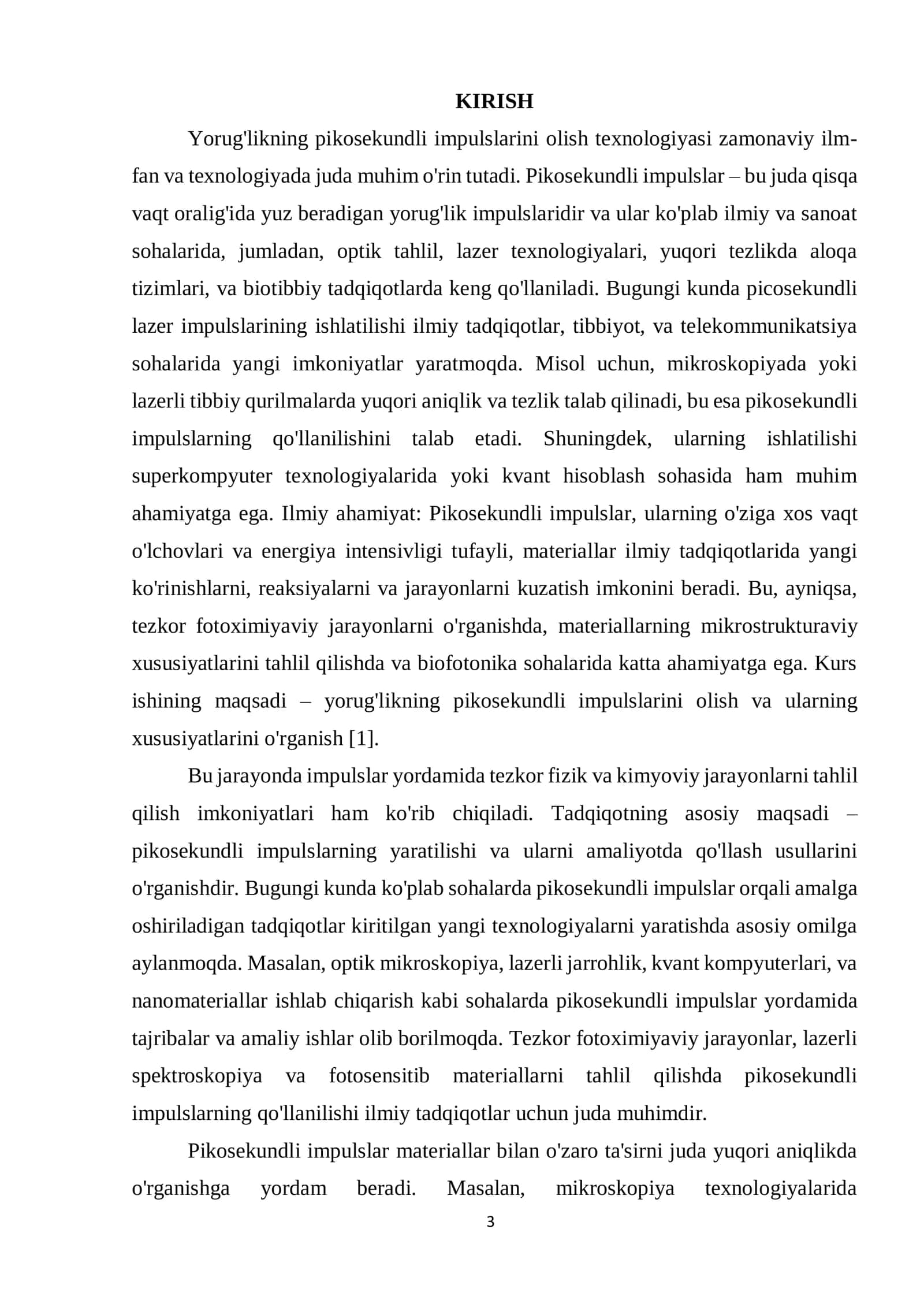 Yorug’likning pikosekundli impulslarini olish 3