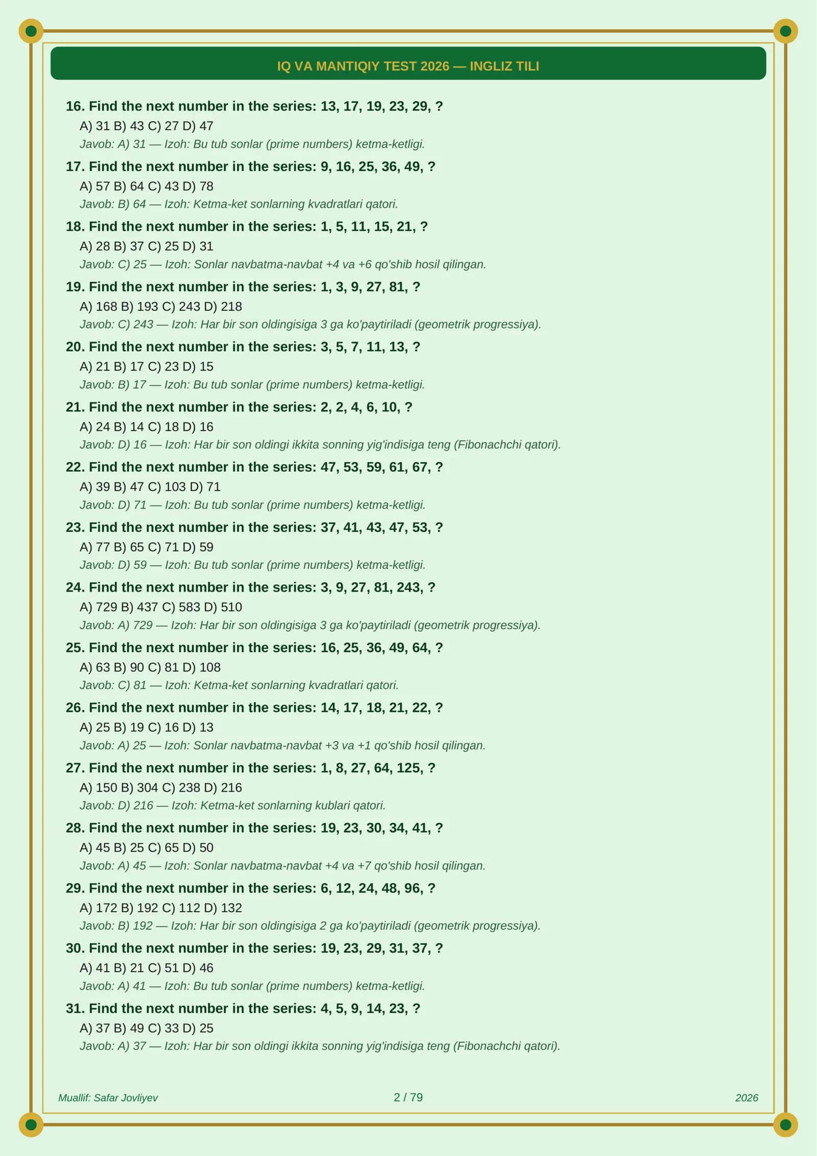 IQ VA MANTIQIY TEST 2026 3