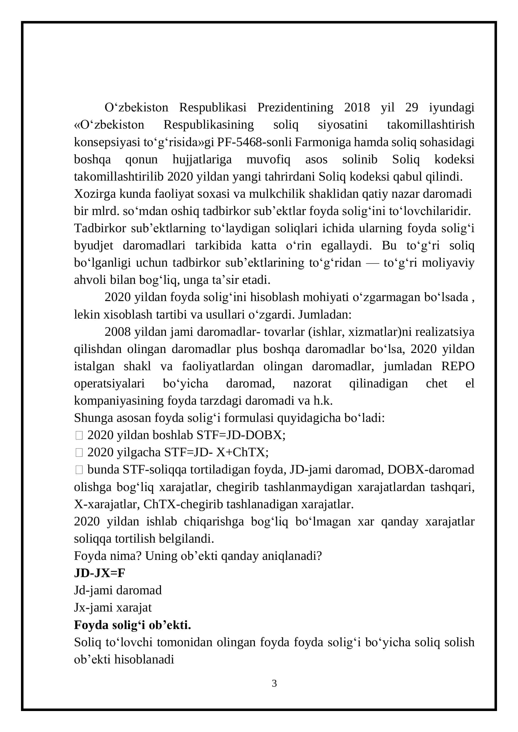 O‘ZBEKISTON RESPUBLIKASI DAVLAT SOLIQ QO‘MITASI HUZURIDAGI FISKAL INSTITUT SST-2S-11-21-GURUH 3-KURS TALABASI URAZBAEV NURMUROD ULUG‘BEKOVICH REFERAT 3