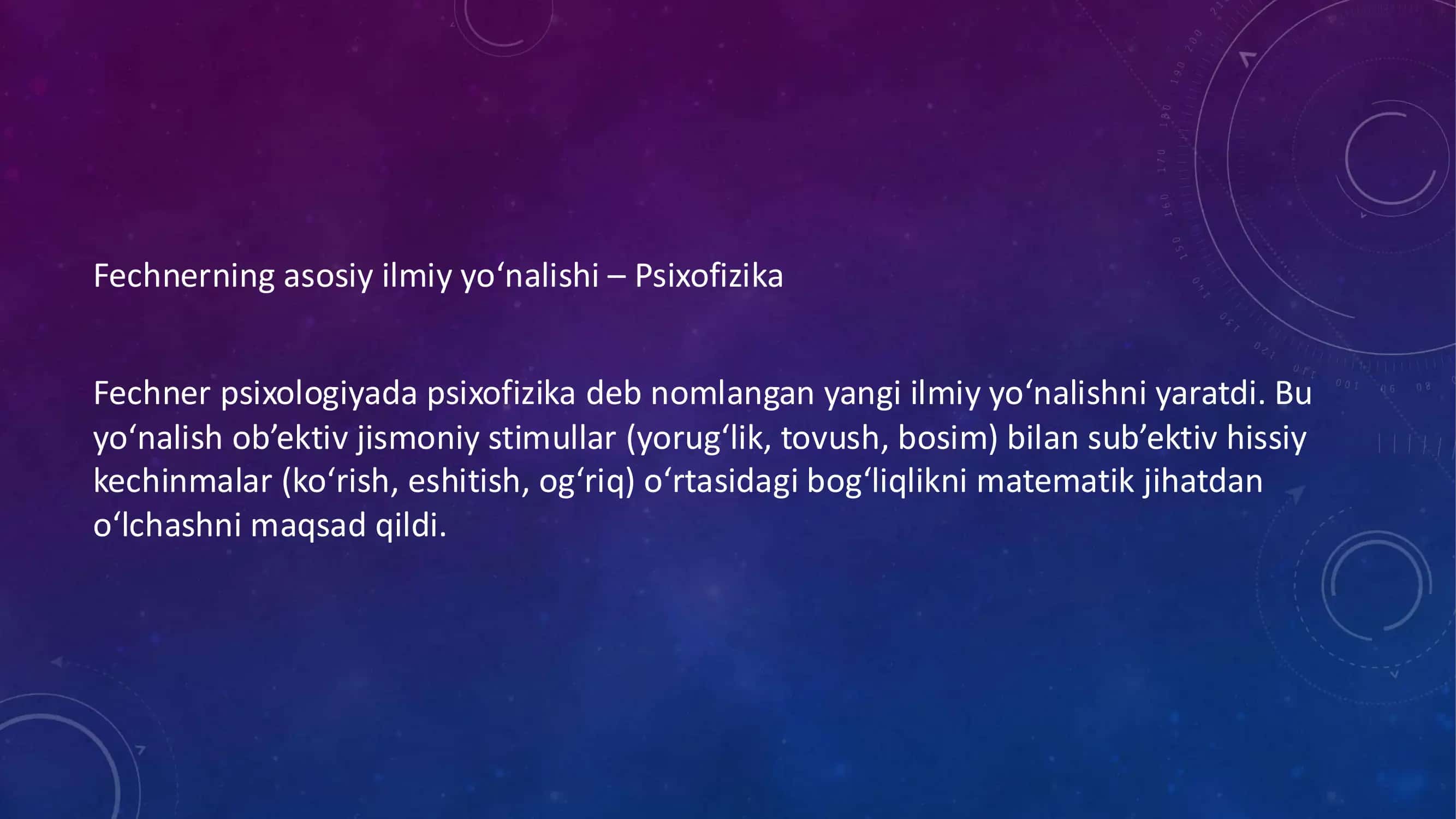 Fechner Tadqiqotlari va ular tasnif 3