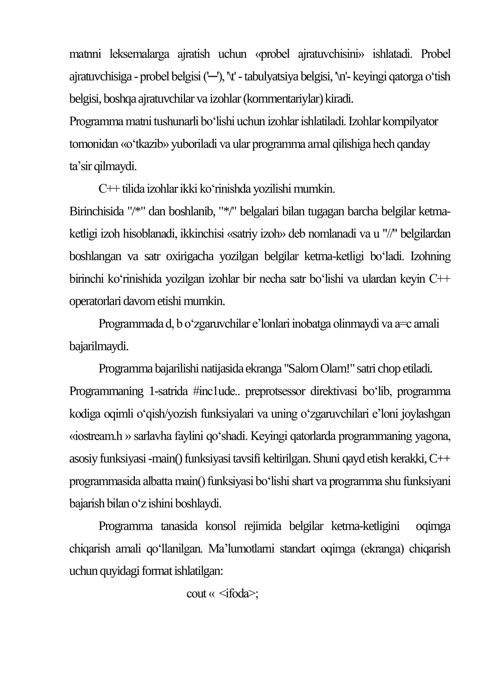 C++ TILI VA UNING LEKSIK ASOSI 3