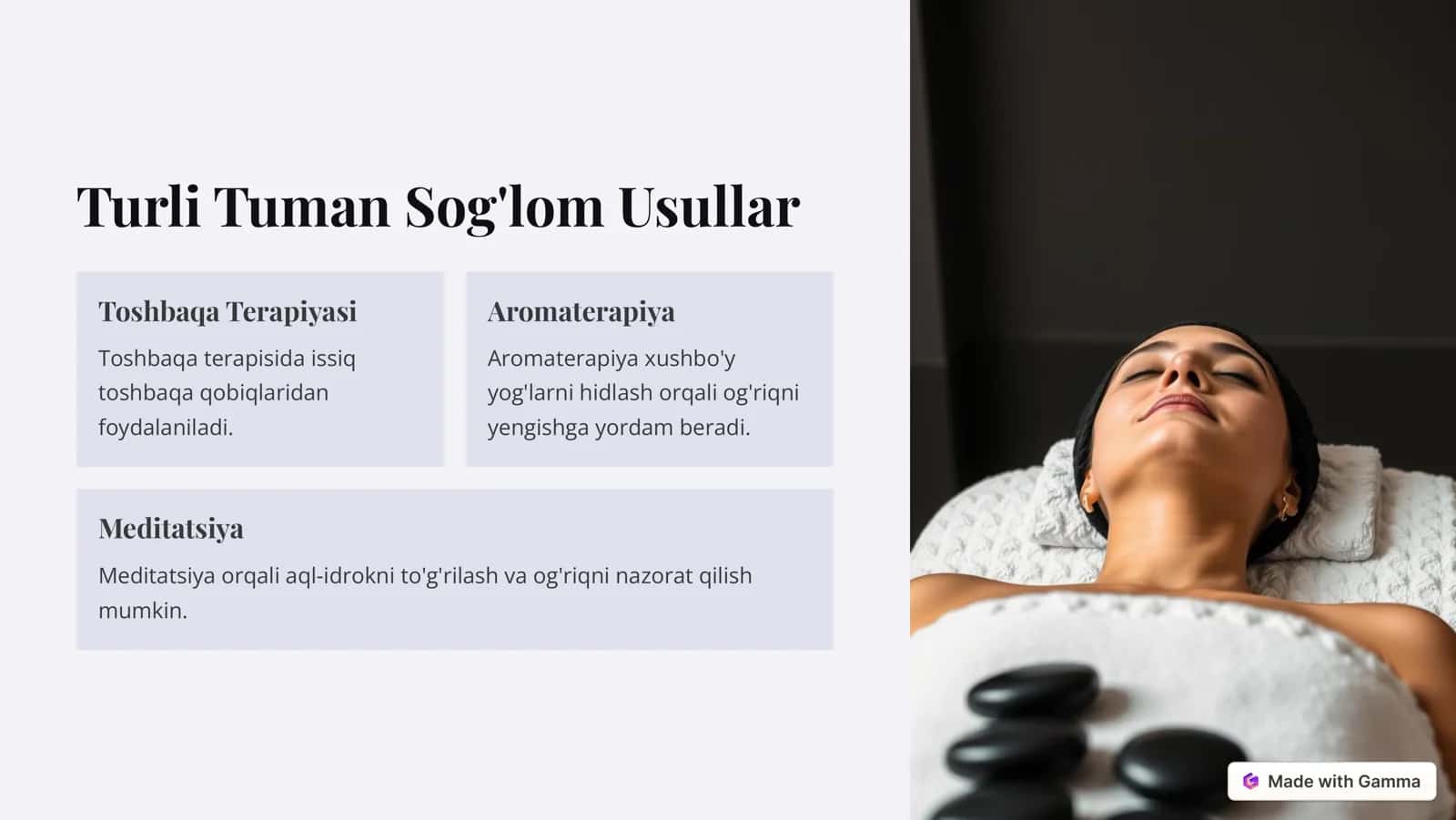 Og'riqni kamaytirish usullari 3