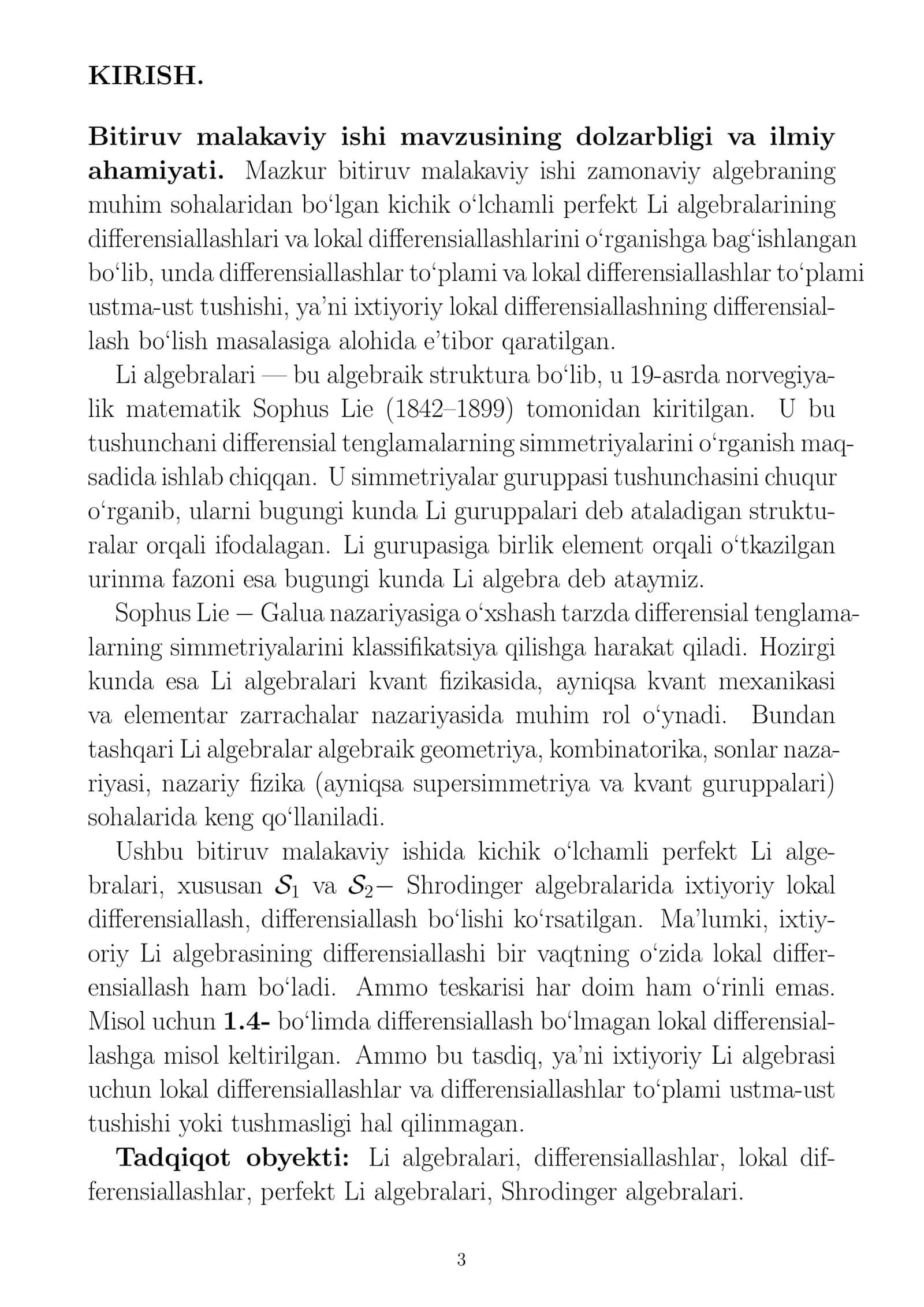 KICHIK O‘LCHAMLI PERFEKT LI ALGEBRALARINING LOKAL DIFFERENSIALLASHLARI 3