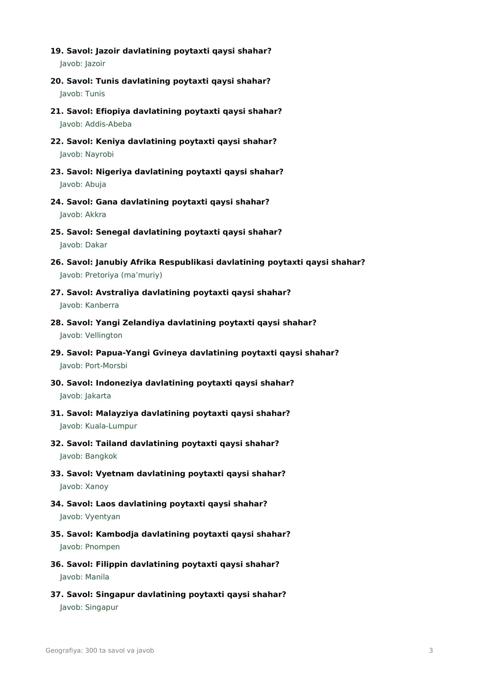 Geografiya fanidan 300 ta savol va javob 3