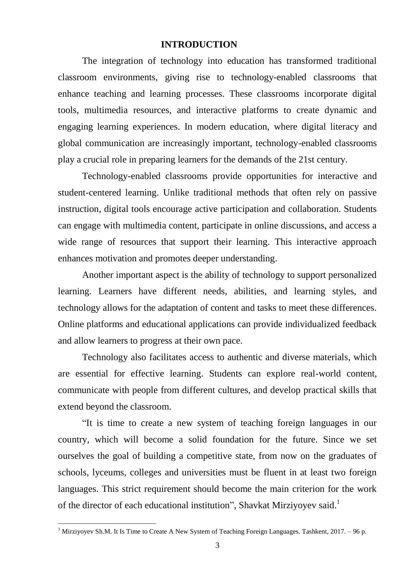 Course Paper on The Importance of Technology-Enabled Classrooms 3