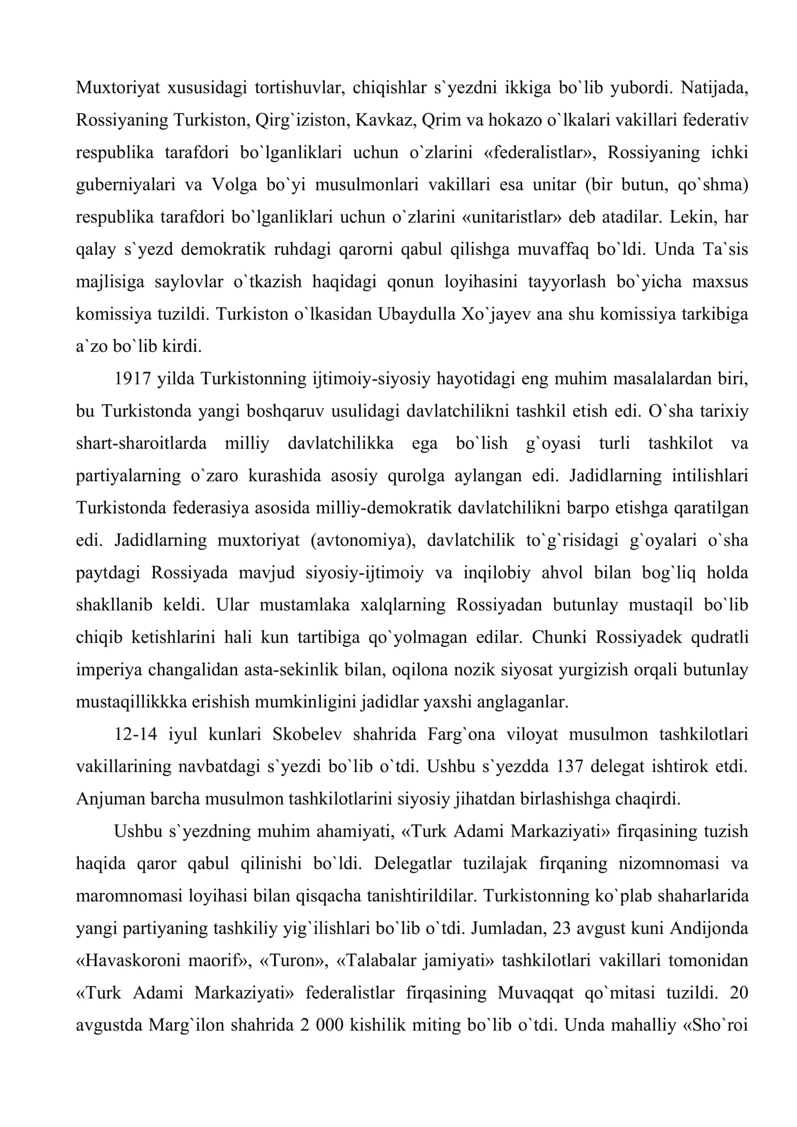 Turkistonda mustabid sovet hokimiyatining o`rnatilishi. Istiqlolchilik harakati 3