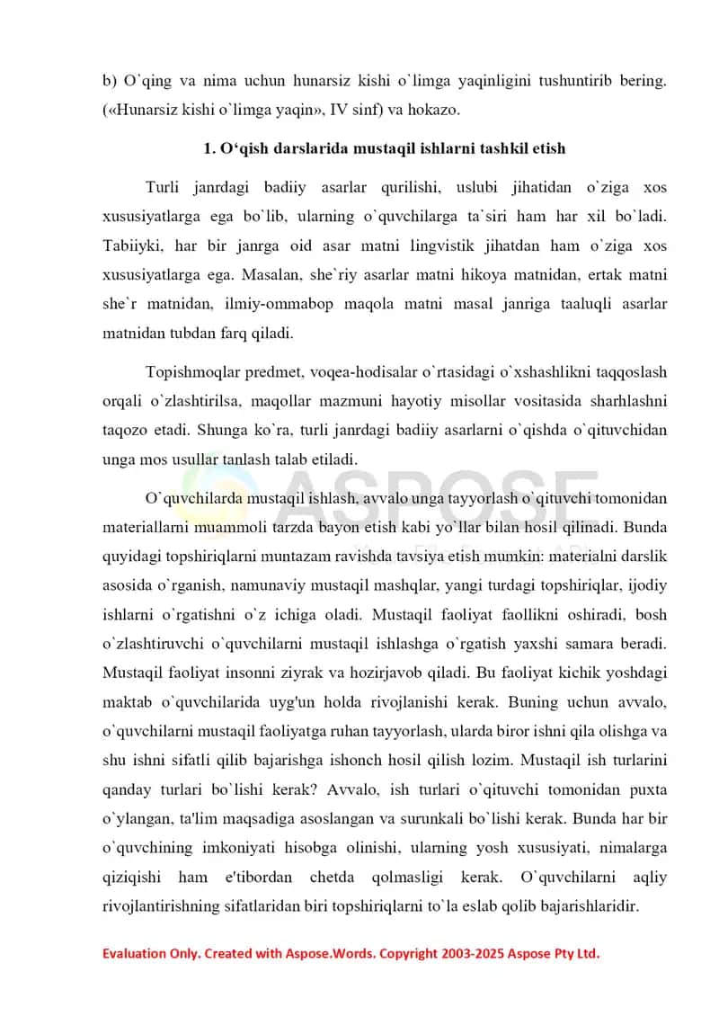 Oʻqish darslarida mustaqil ishlarni tashkil etish 3