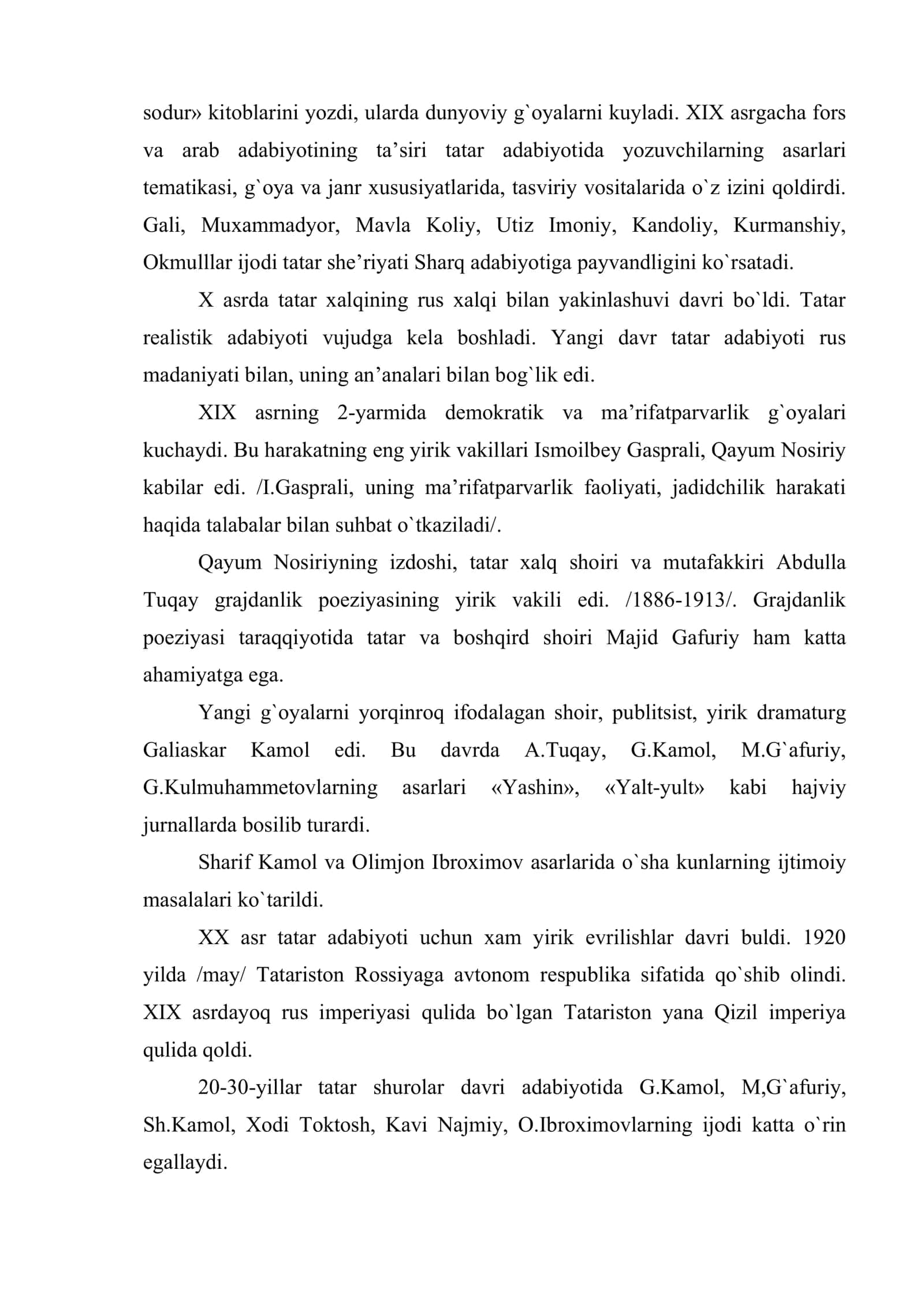 Volga bo`yi xalqlari adabiyoti. Tatar adabiyoti 3