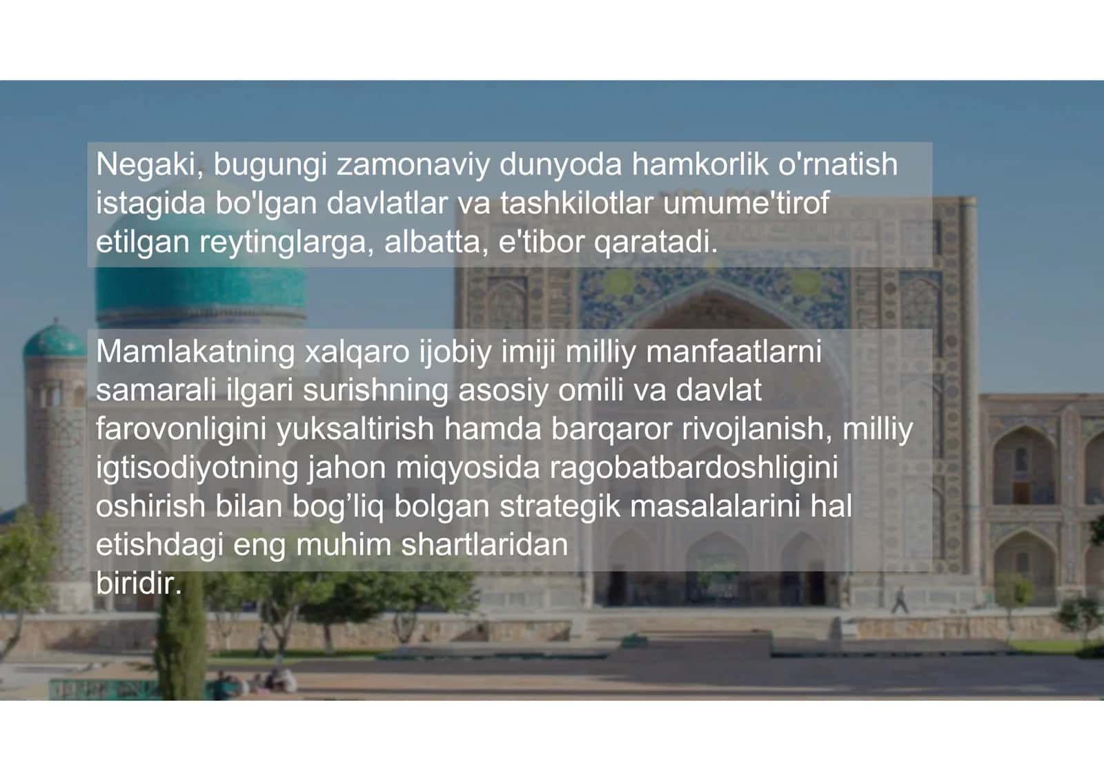 O’zbekiston Respublikasining xalqaro reyting va indekslardagi o’rnini yaxxshilash 3