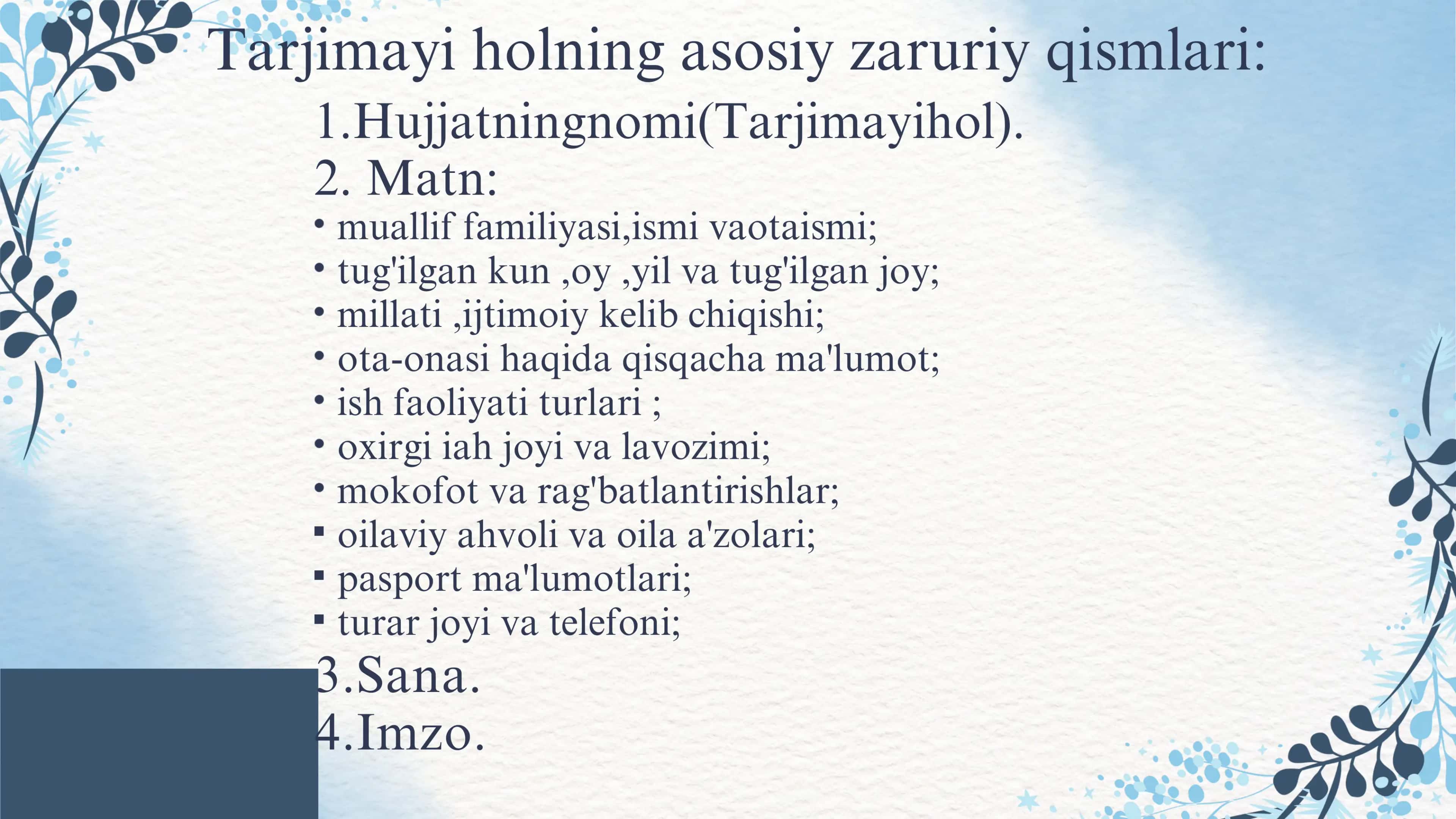 Tarjimayi hol matni ustida ishlash va shakllantirish 3