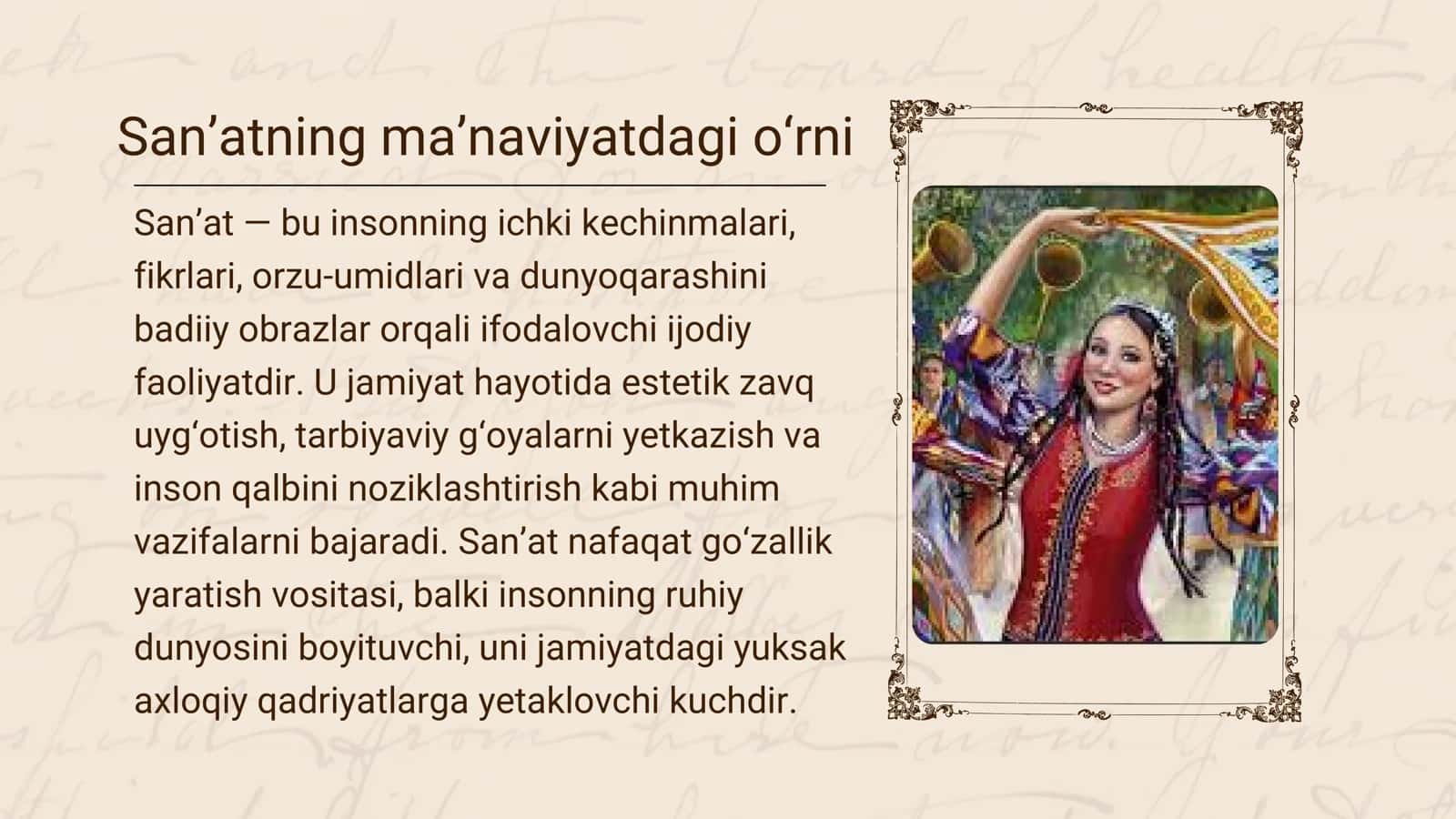 SAN’AT, ADABIYOT VA MA’NAVIYAT ALOQADORLIGI 3