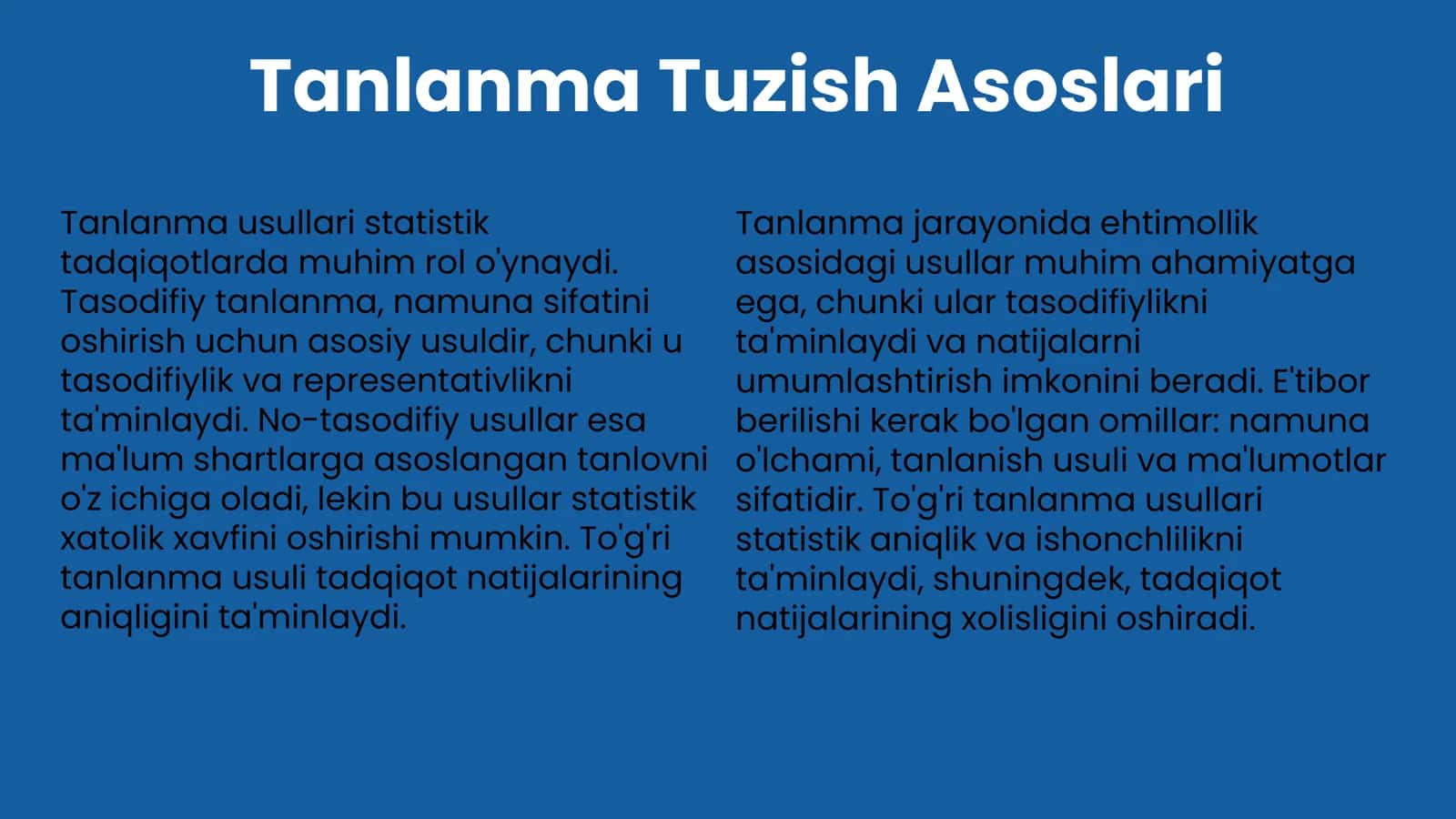 Tanlanma tuzish va statistik kuzatish 3