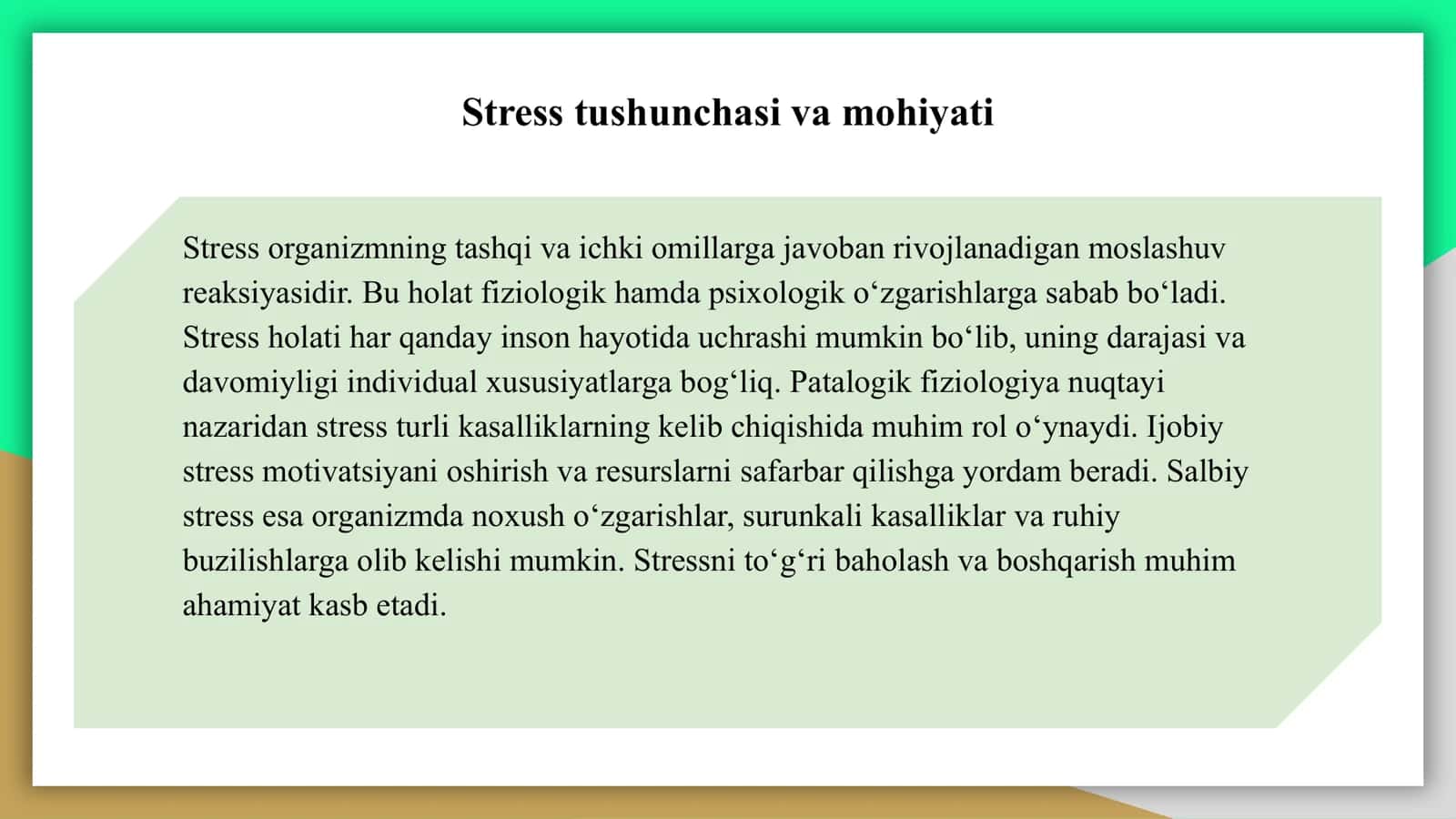 Stress- ijobiy va salbiy qirralari 3