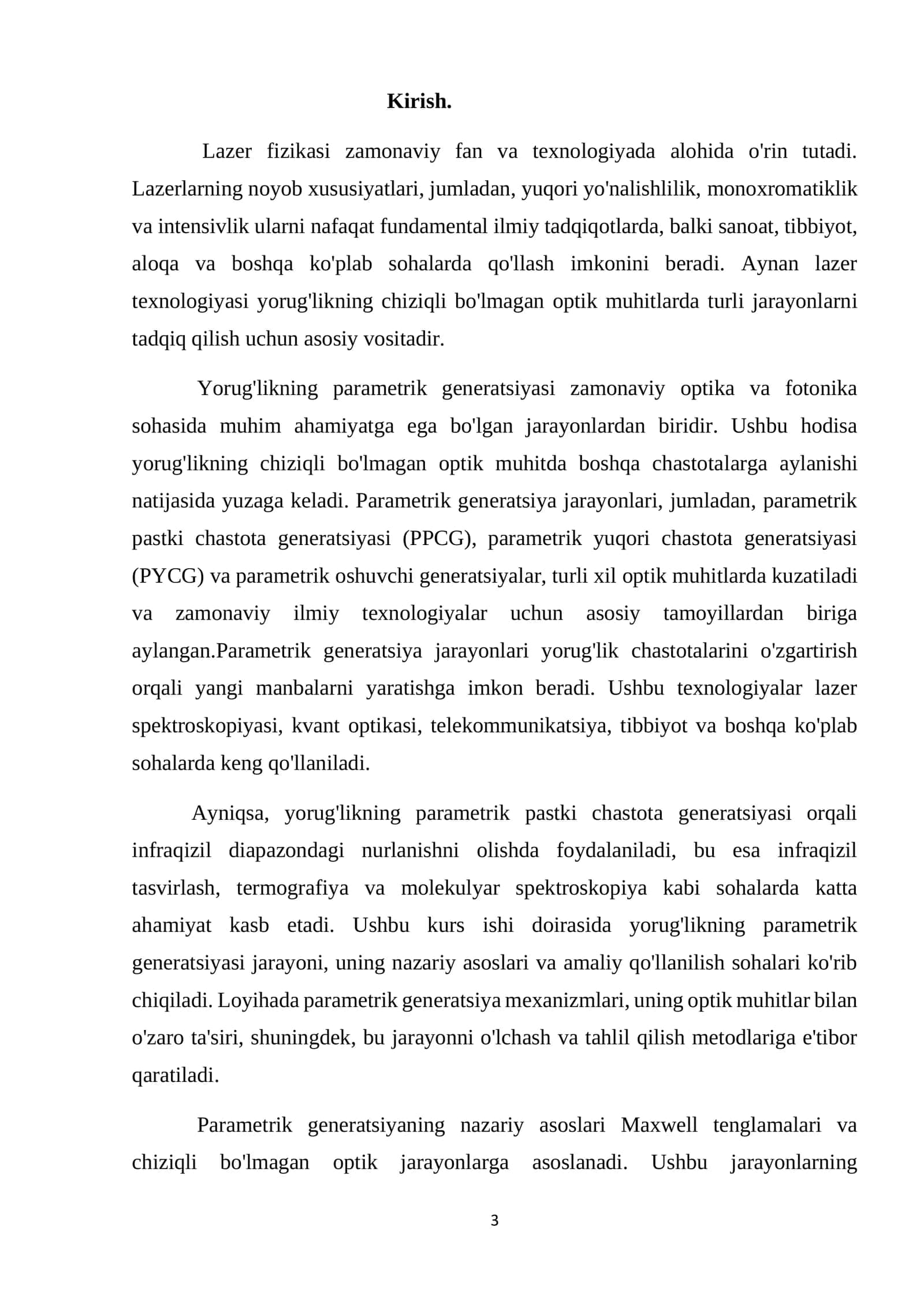 “Yorug’likning parametrik generatorlari’’ 3