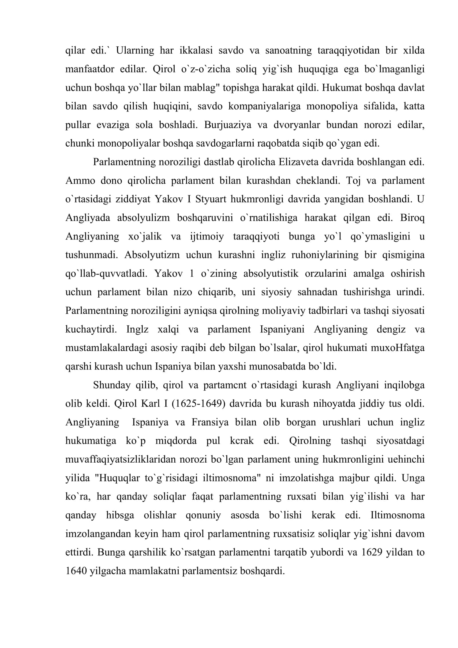 XVII asr o`rtalari va XIX asr birinchi yarmida Angliya 3