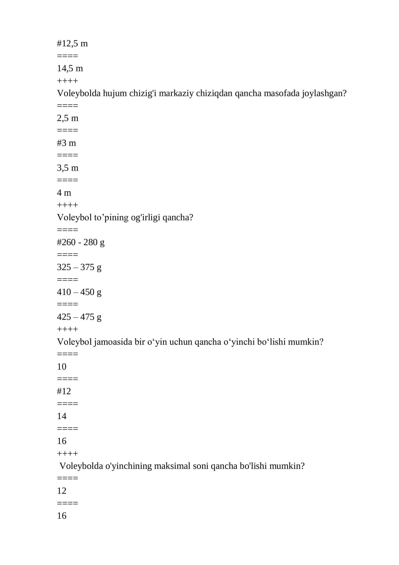Sport mahoratini oshirish (valeybol) test 3
