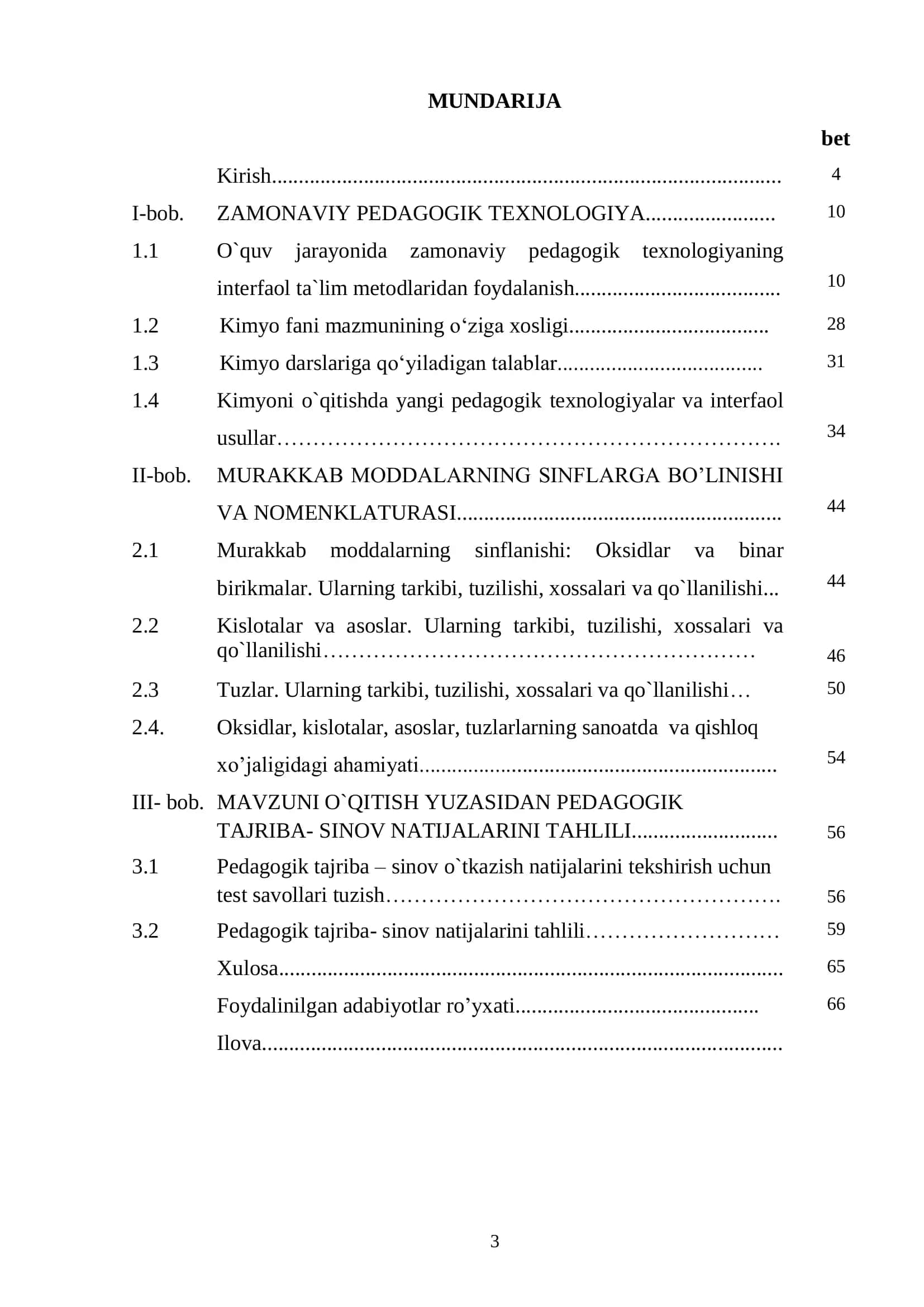 Kimyo o’qitish metodikasi yo’nalishi 3