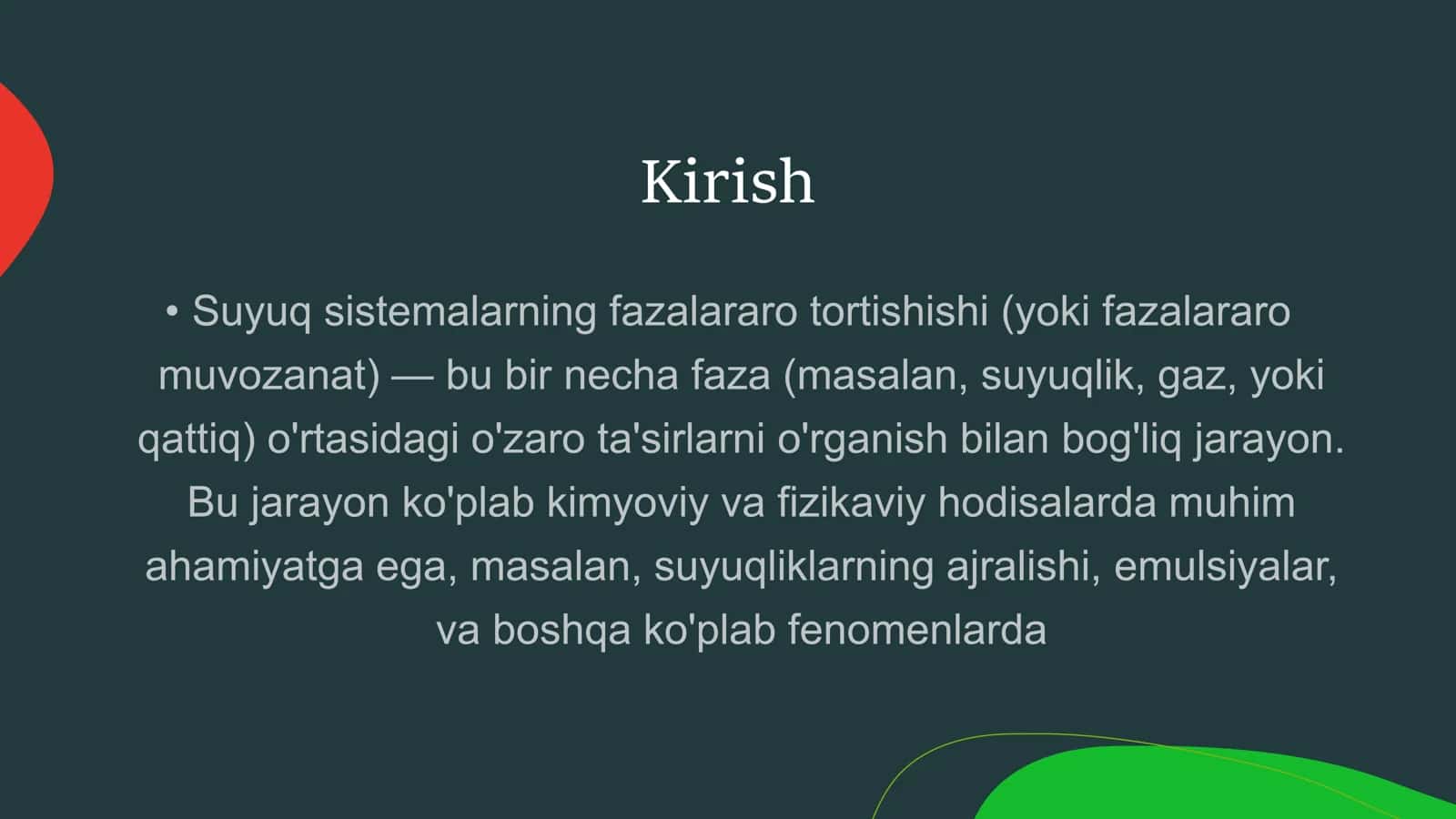 Suyuq Sistemalarning Fazalararo Tortishishi 3