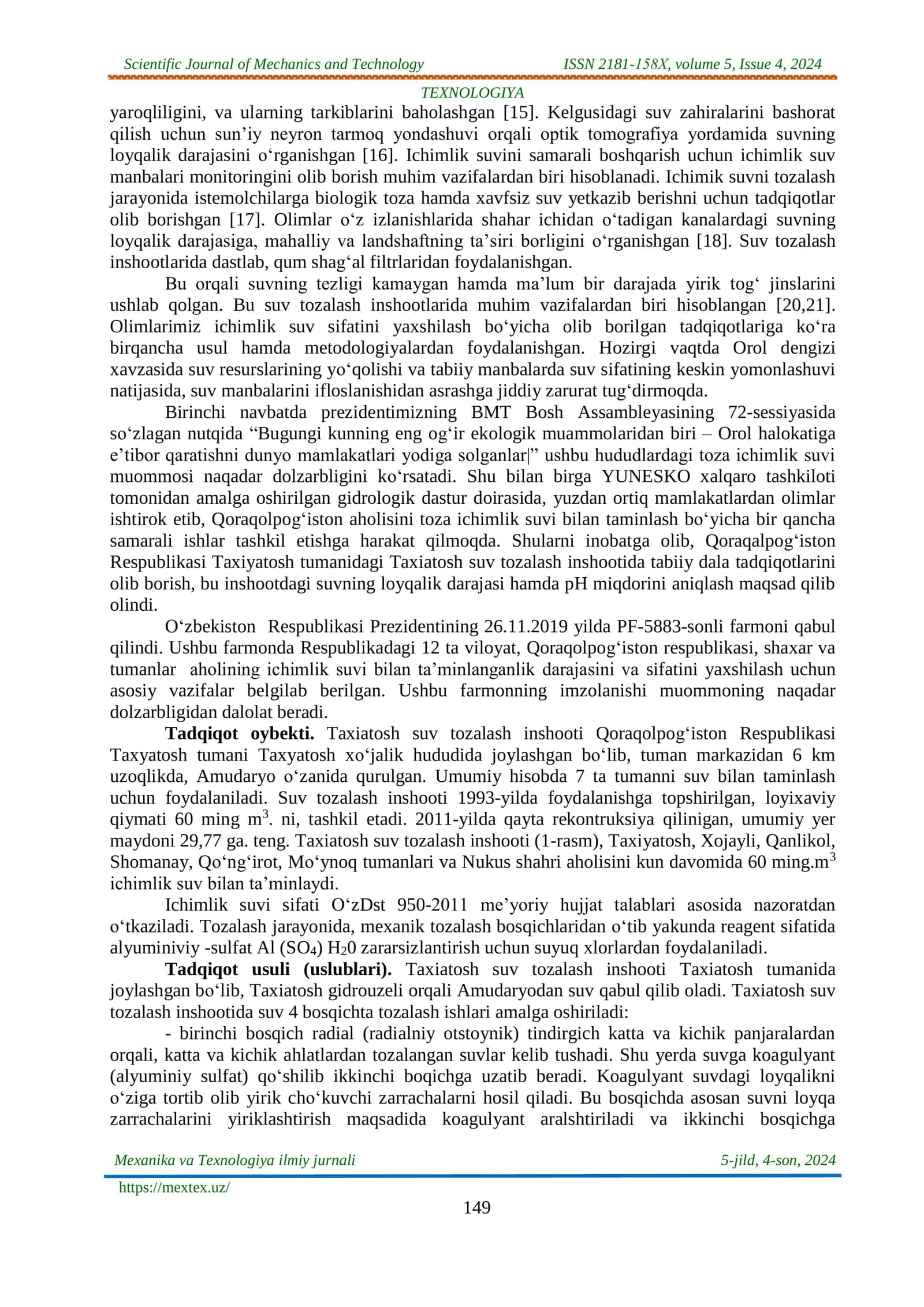 MEXANIKA VA TEXNOLOGIYA ILMIY JURNALI 3