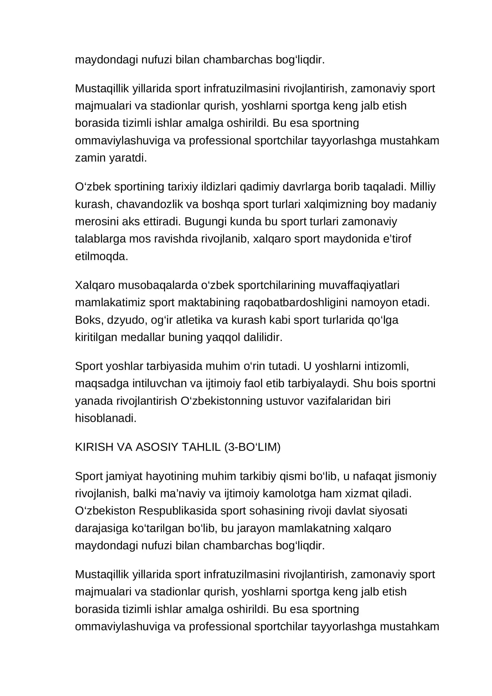 O'zbek sportining dunyoda tutgan o'rni 3