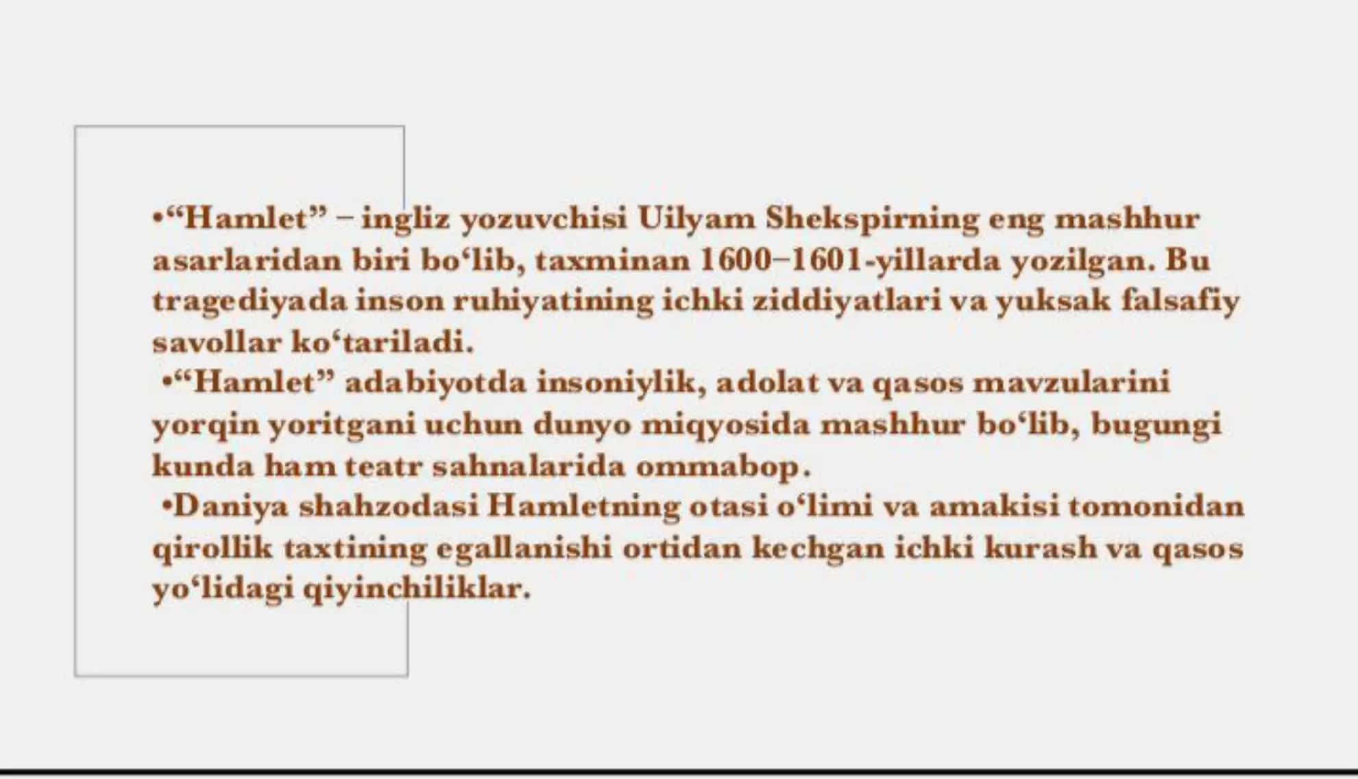 " Hamlet " Shekspir ijodining cho'qqisi 3