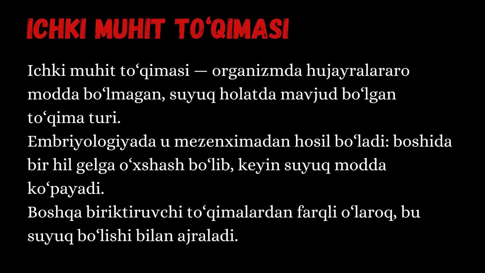 GISTOLOGIYA. ICHKI MUXIT TO'QIMASI. QON VA LIMFA 3