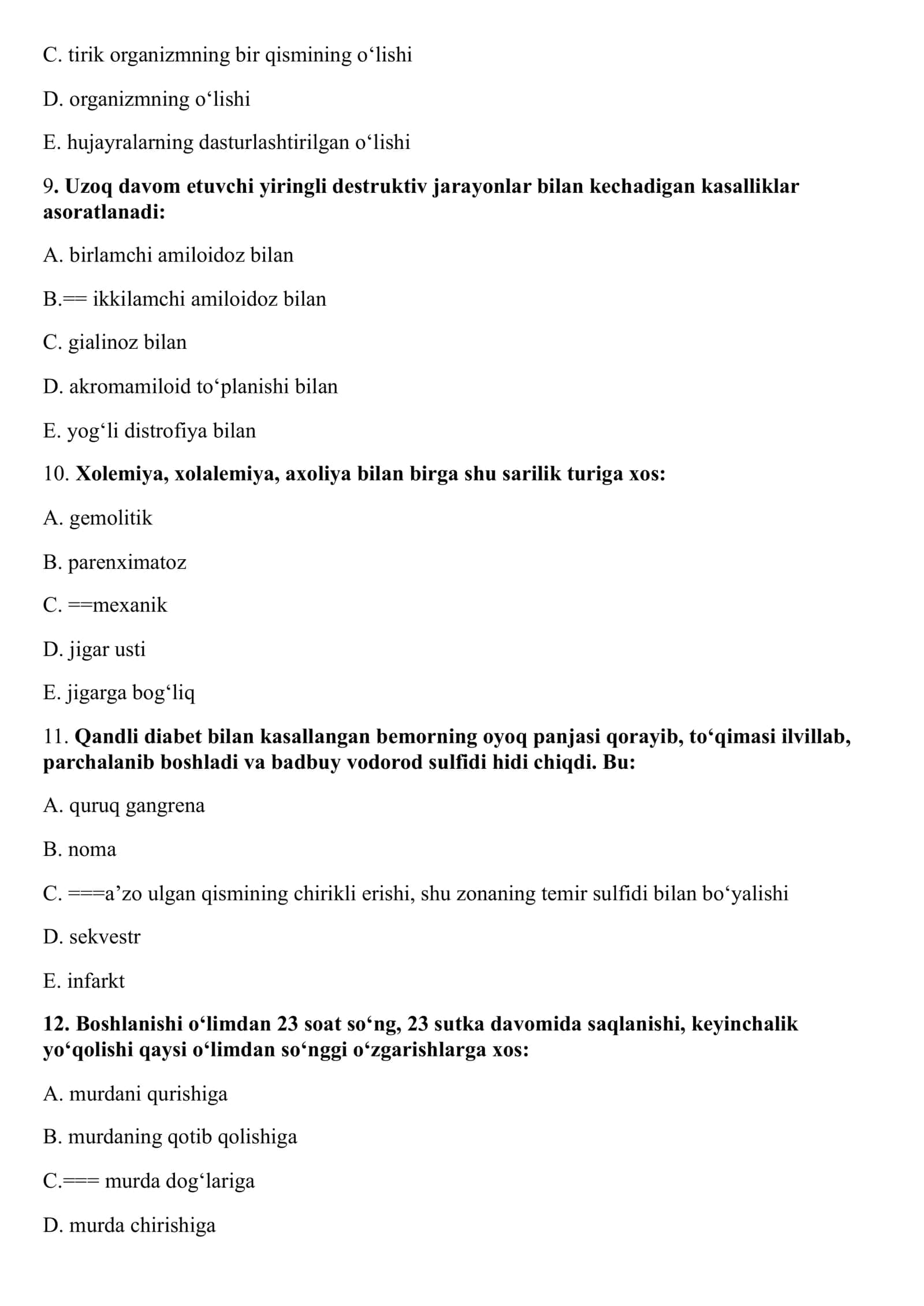 PATOLOGIK ANATOMIYA FANIDAN NAMUNA TEST SAVOLLARI 3