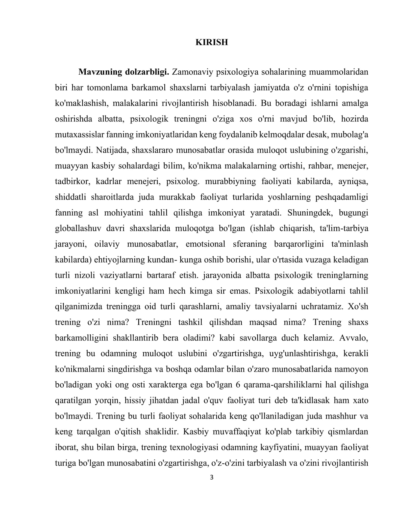 Trening maxsus xususiyatlari, uning maqsad va vazifalari 3