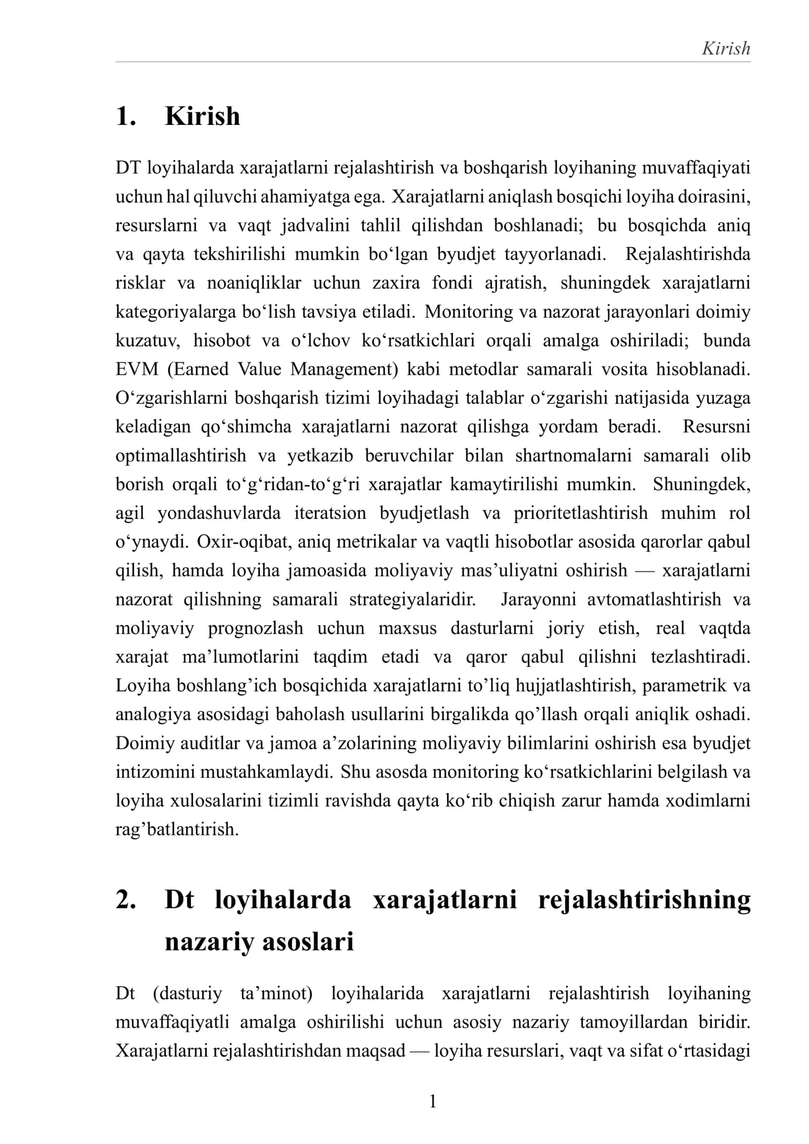 Dt loyihalarda xarajatlarni rejalashtirish va boshqarish strategiyalari 3