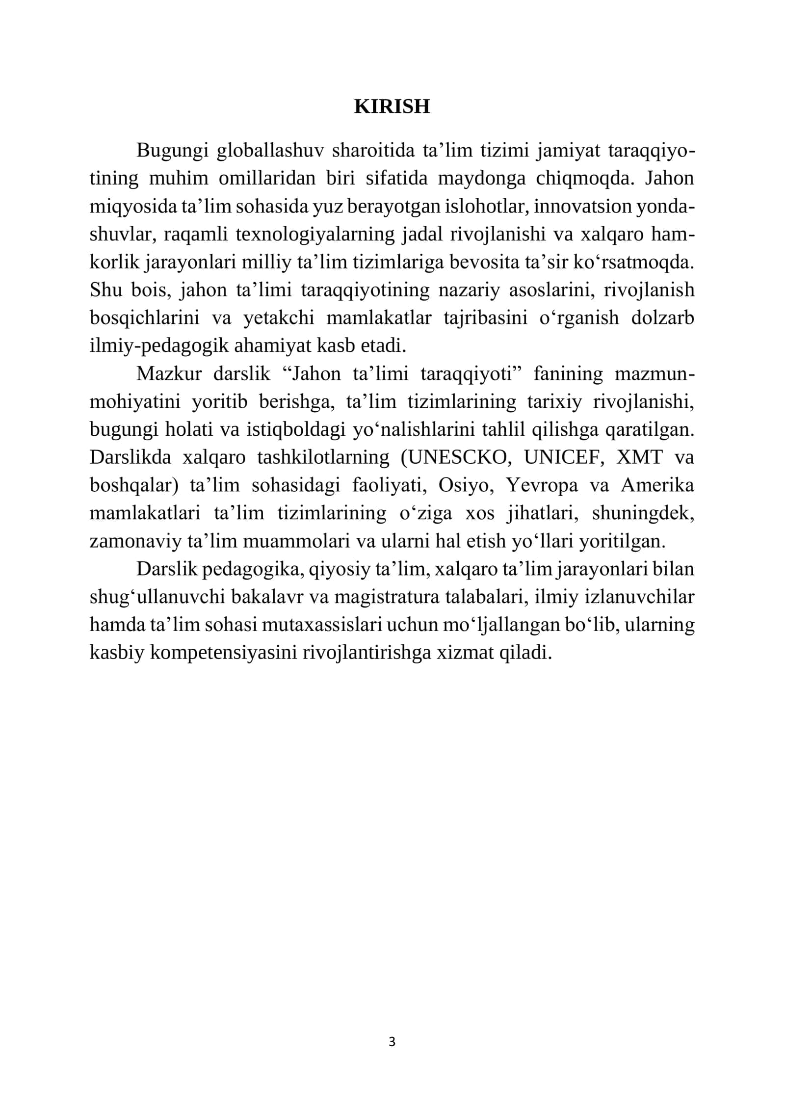 Jahon ta'limi tizimi taraqqiyoti darslik 3