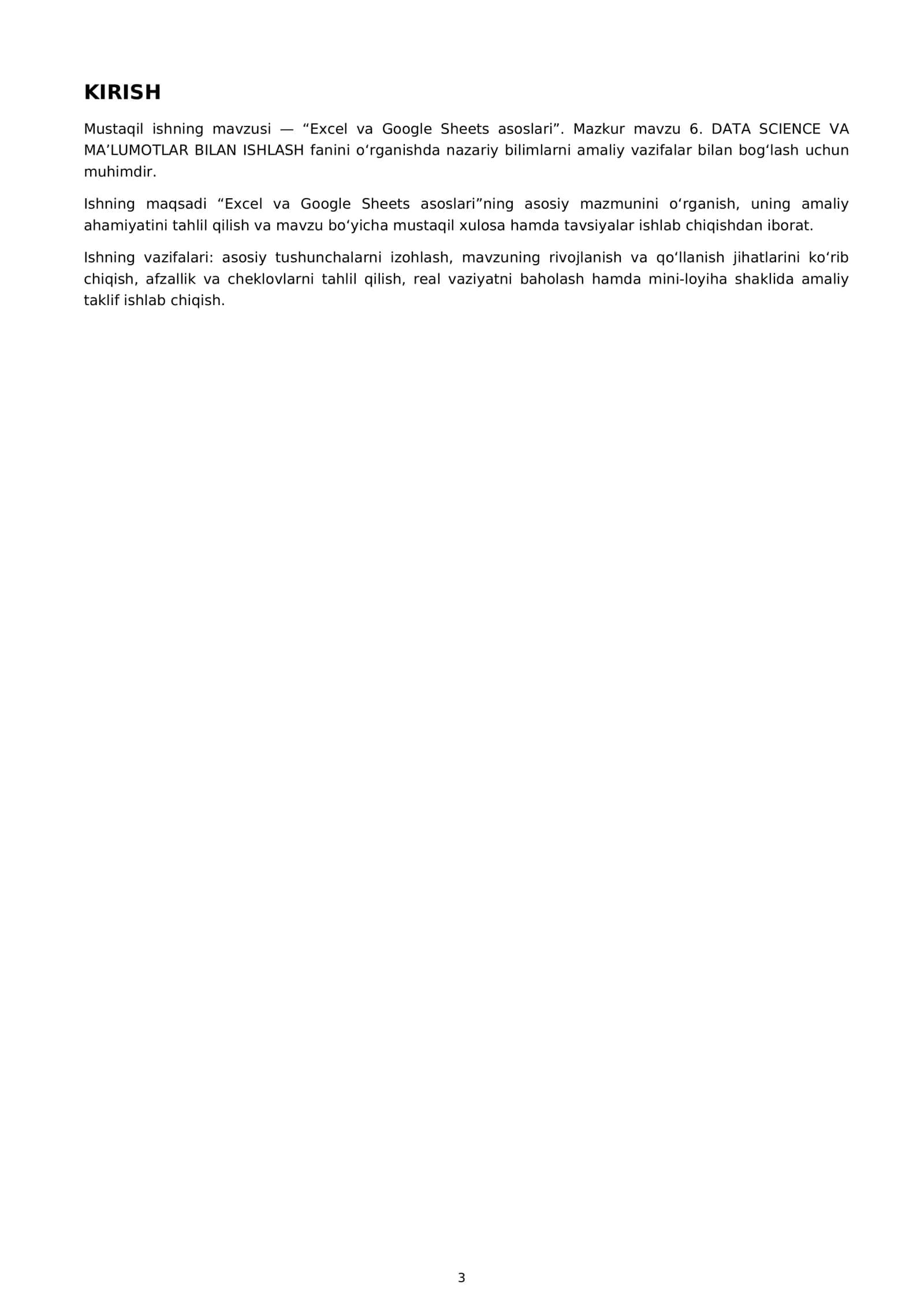 MUSTAQIL ISH EXCEL VA GOOGLE SHEETS ASOSLARI 3