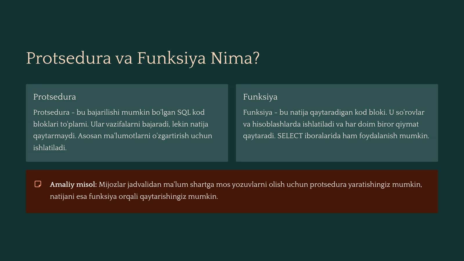 Ma'lumotlar Bazasi va Protseduralar 3