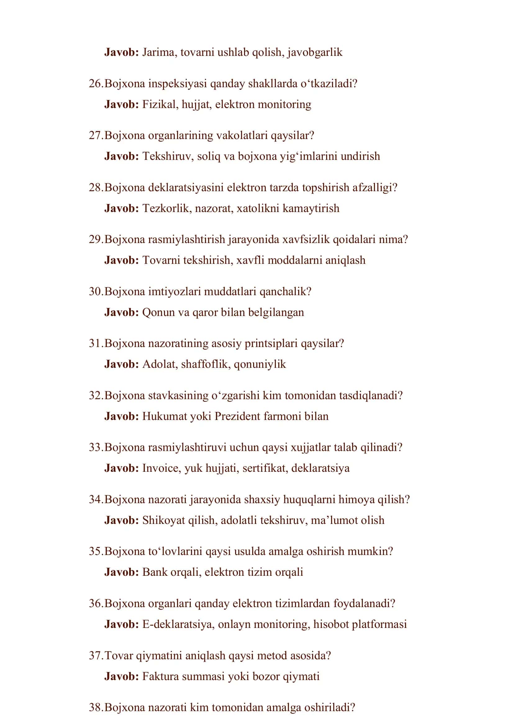 Bojxona Qo‘mitasi Ishga Kirish Testi 3