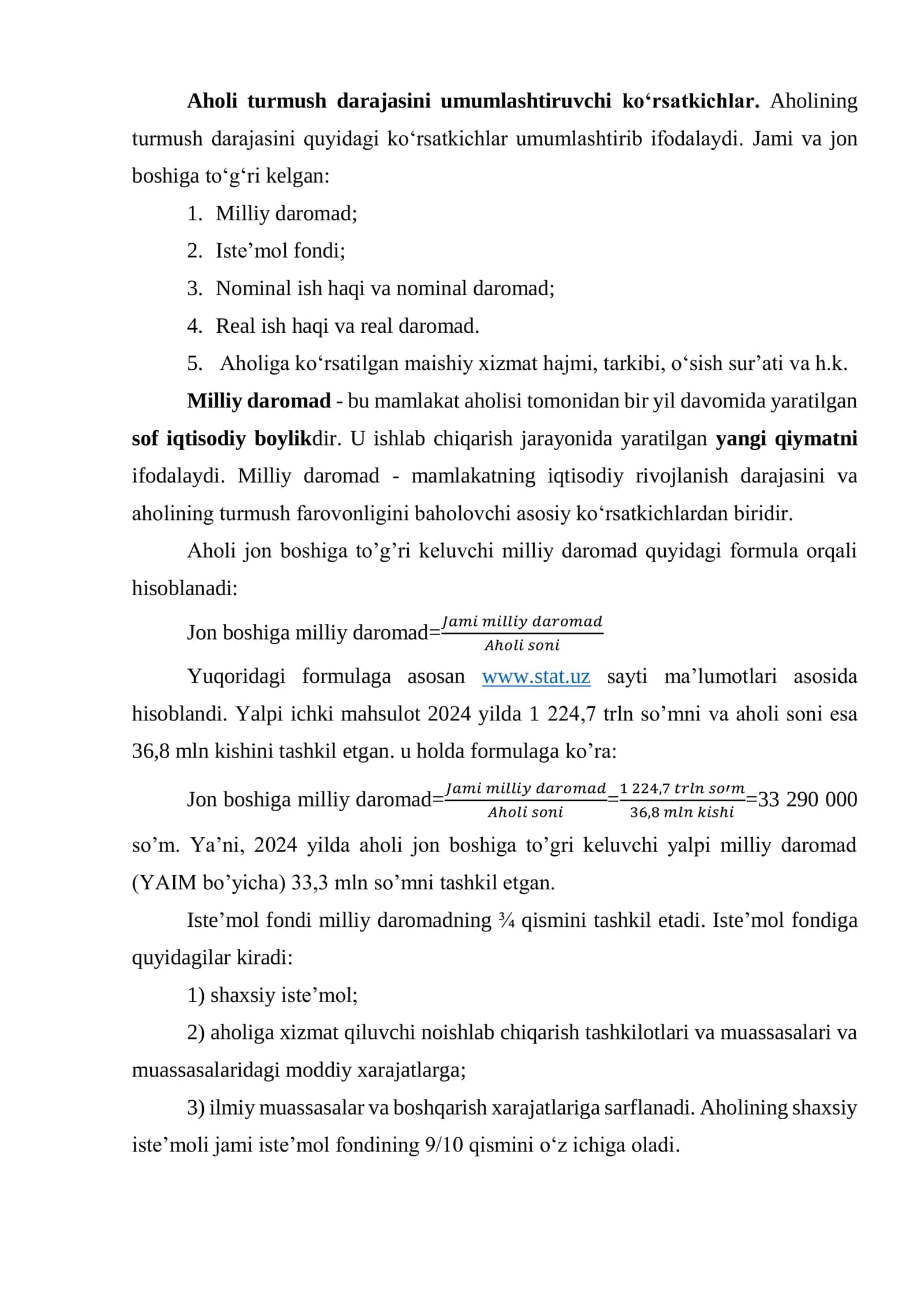 AHOLINING TURMUSH DARAJASI STATISTIKASI 3