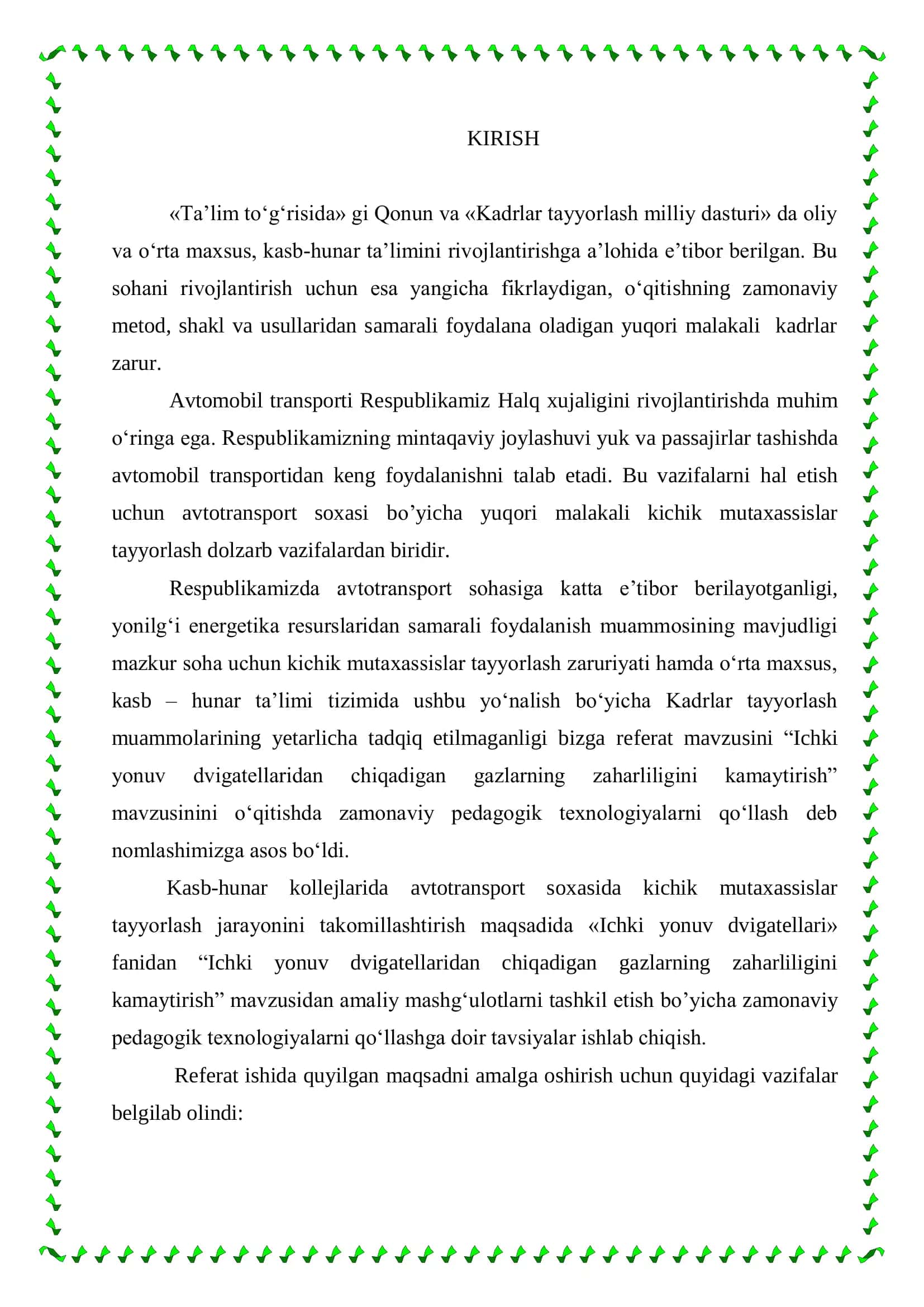 ICHKI YONUV DVIGATELLARIDAN CHIQADIGAN GAZLARNING ZAHARLILIGINI KAMAYTIRISH MAVZUSIDAN AMALIY MASHG‘ULOTLARNI TASHKIL ETISH METODIKASI 3