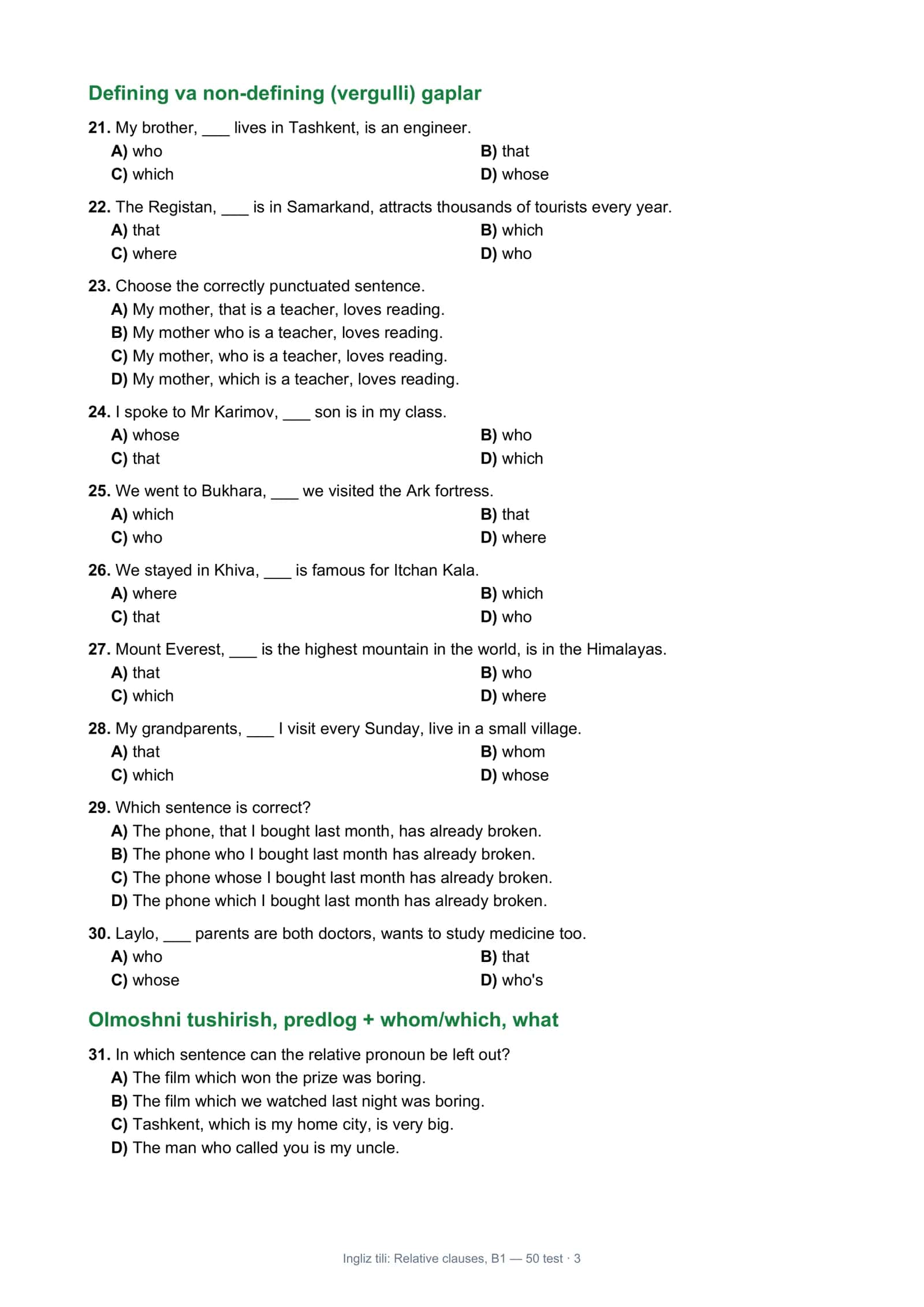 Ingliz tili: Relative clauses 3