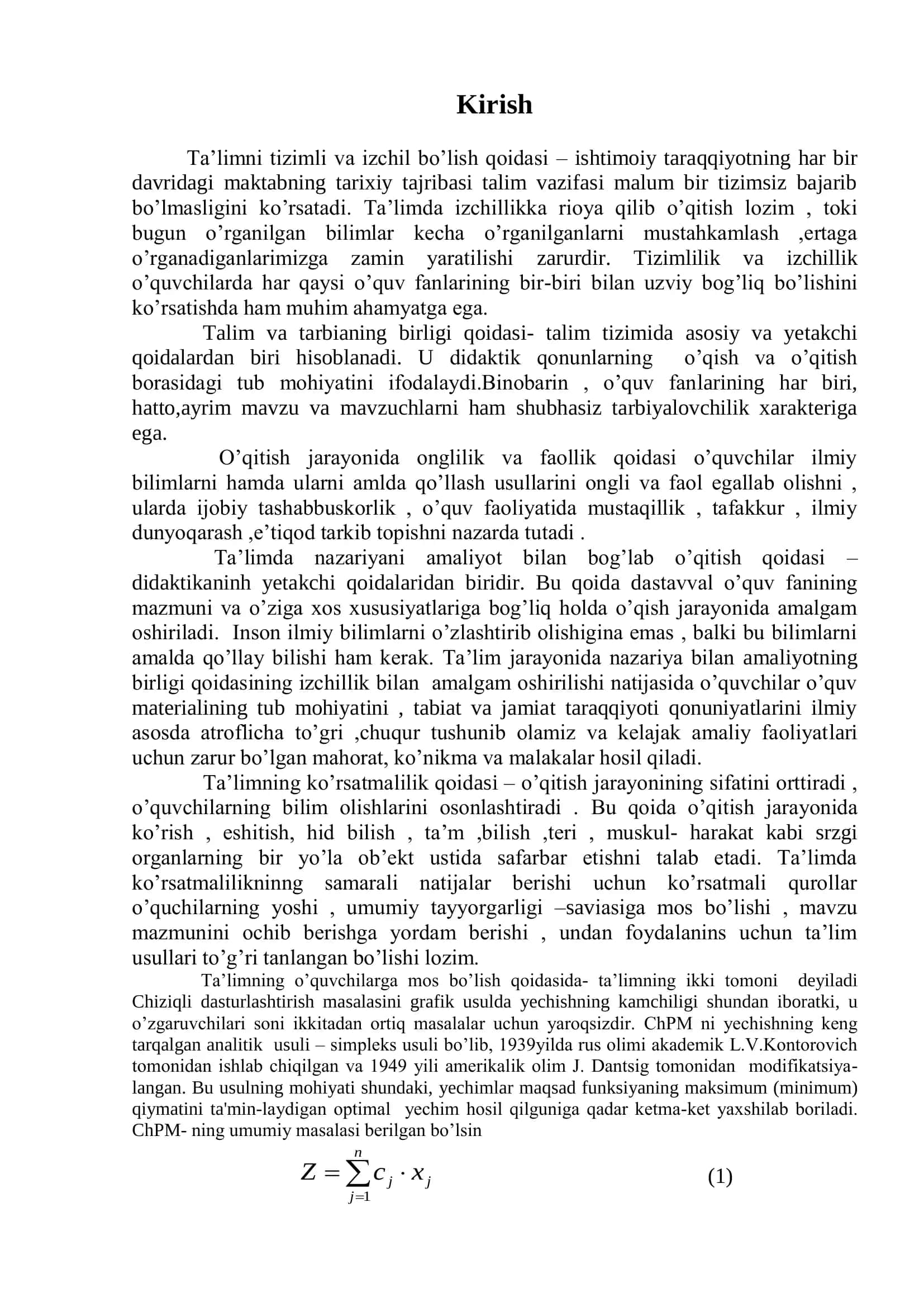 Chiziqli dasturlash masalalarini simpleks jadvallar usulida 3