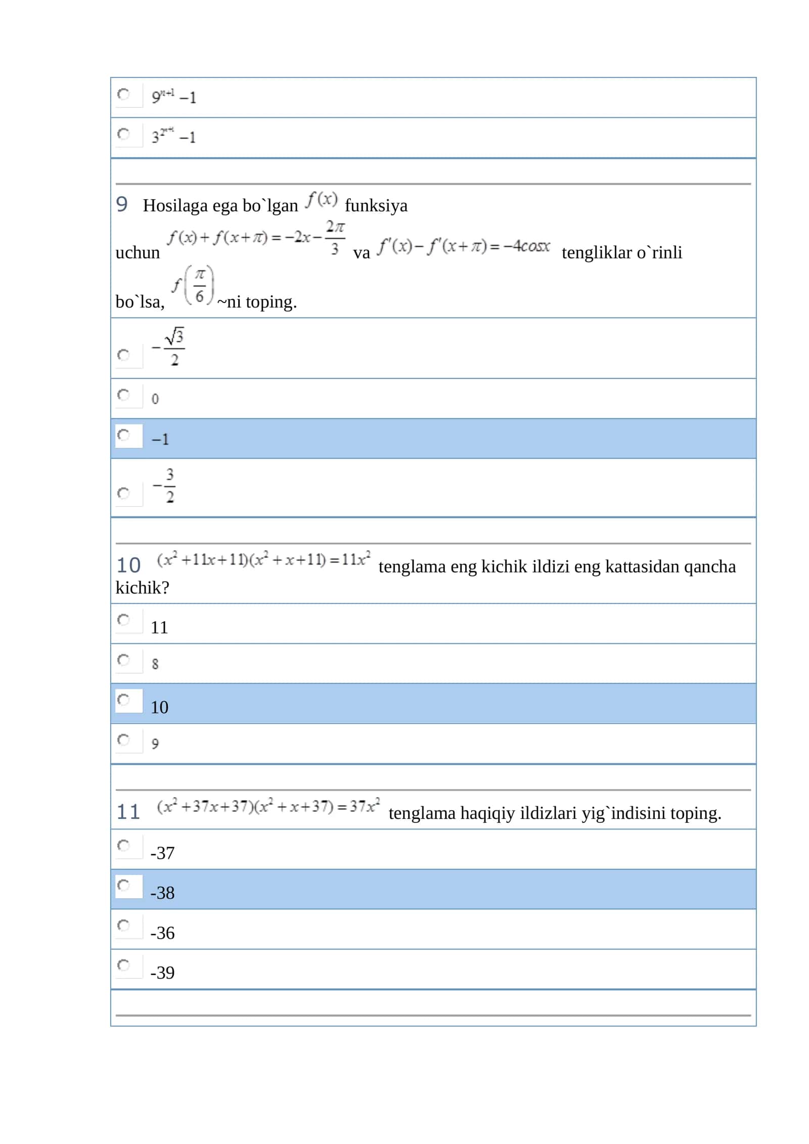 Matematika fanidan atestatsiya savollari va javoblari. 3