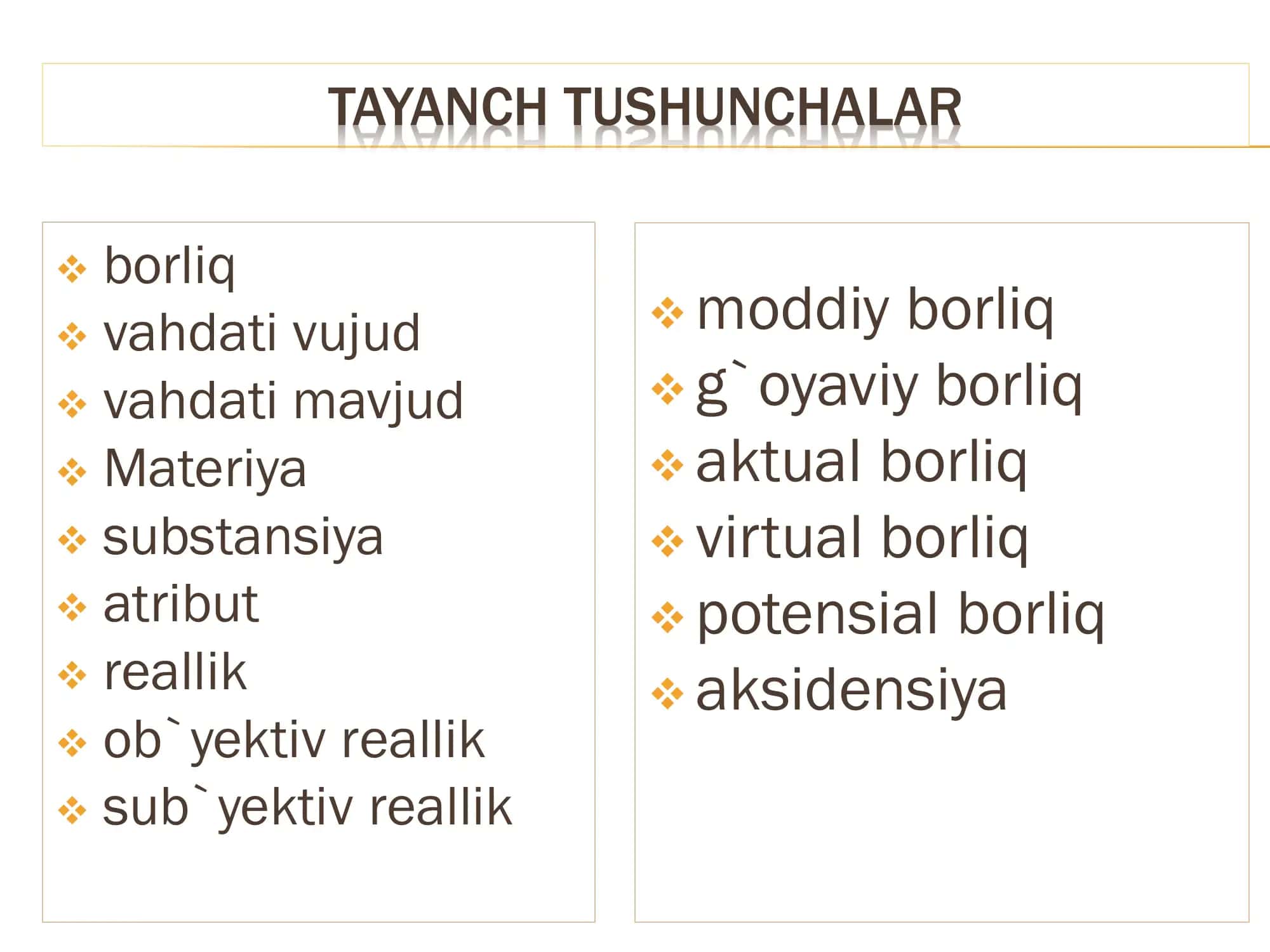 Falsafa fani uchun Ontologiya mavzusi 3
