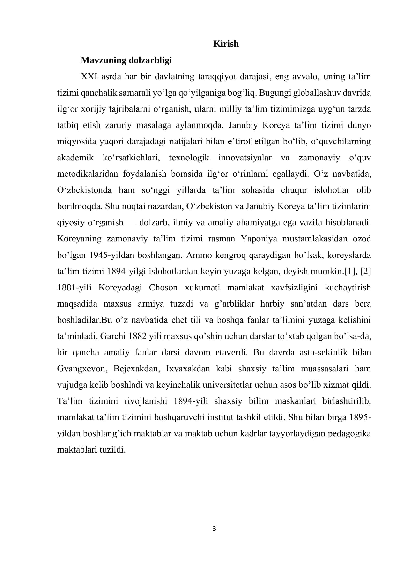 "Janubiy Koreya va Oʻzbekiston taʼlim tizimini qiyosiy oʻrganish" 3