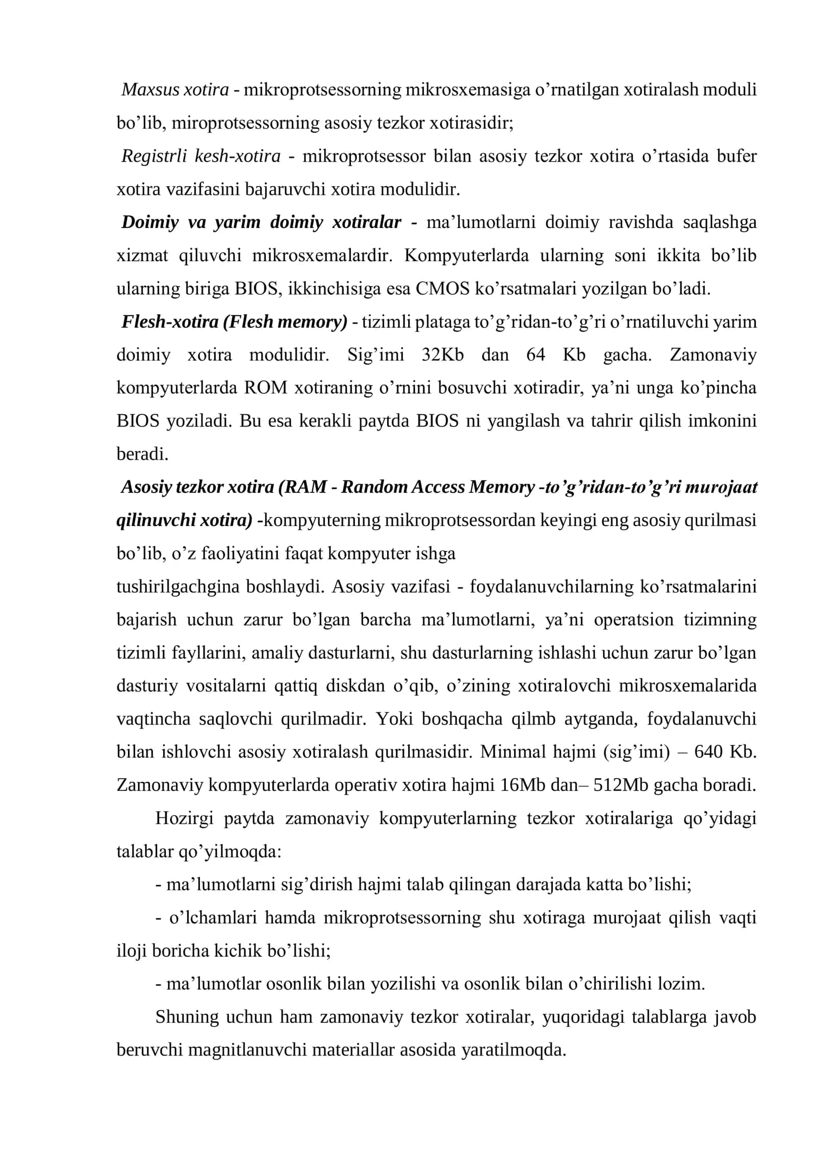 Xotira va uning turlari. Kesh xotira, xotira iyerarxiyasi 3