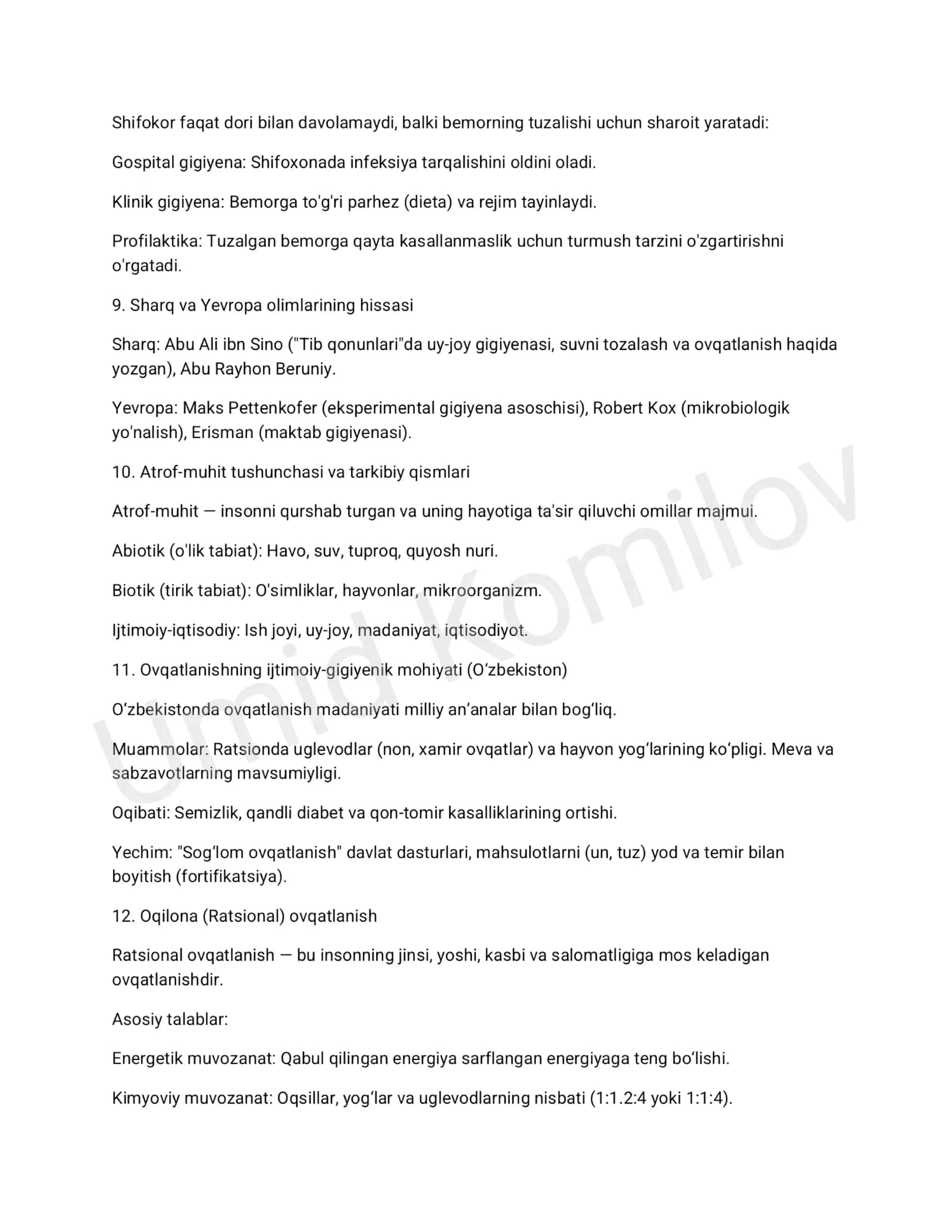 Tibbiy gigiyena oraliq nazorat savollari javoblari 3