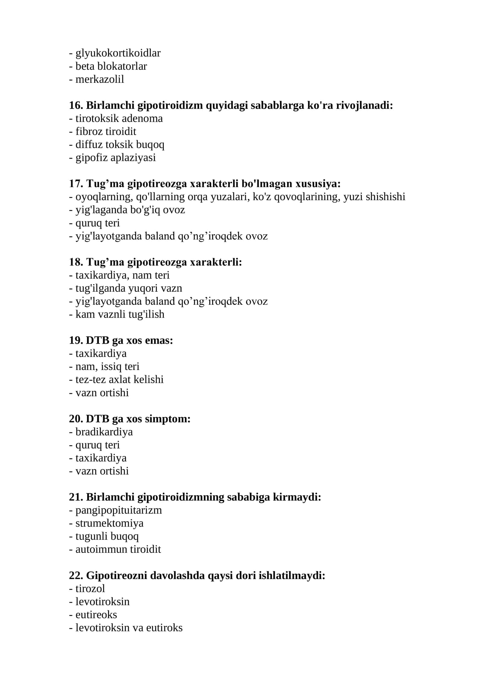 Endokrinologiya mutaxassisligi bo'yicha test savollari 3