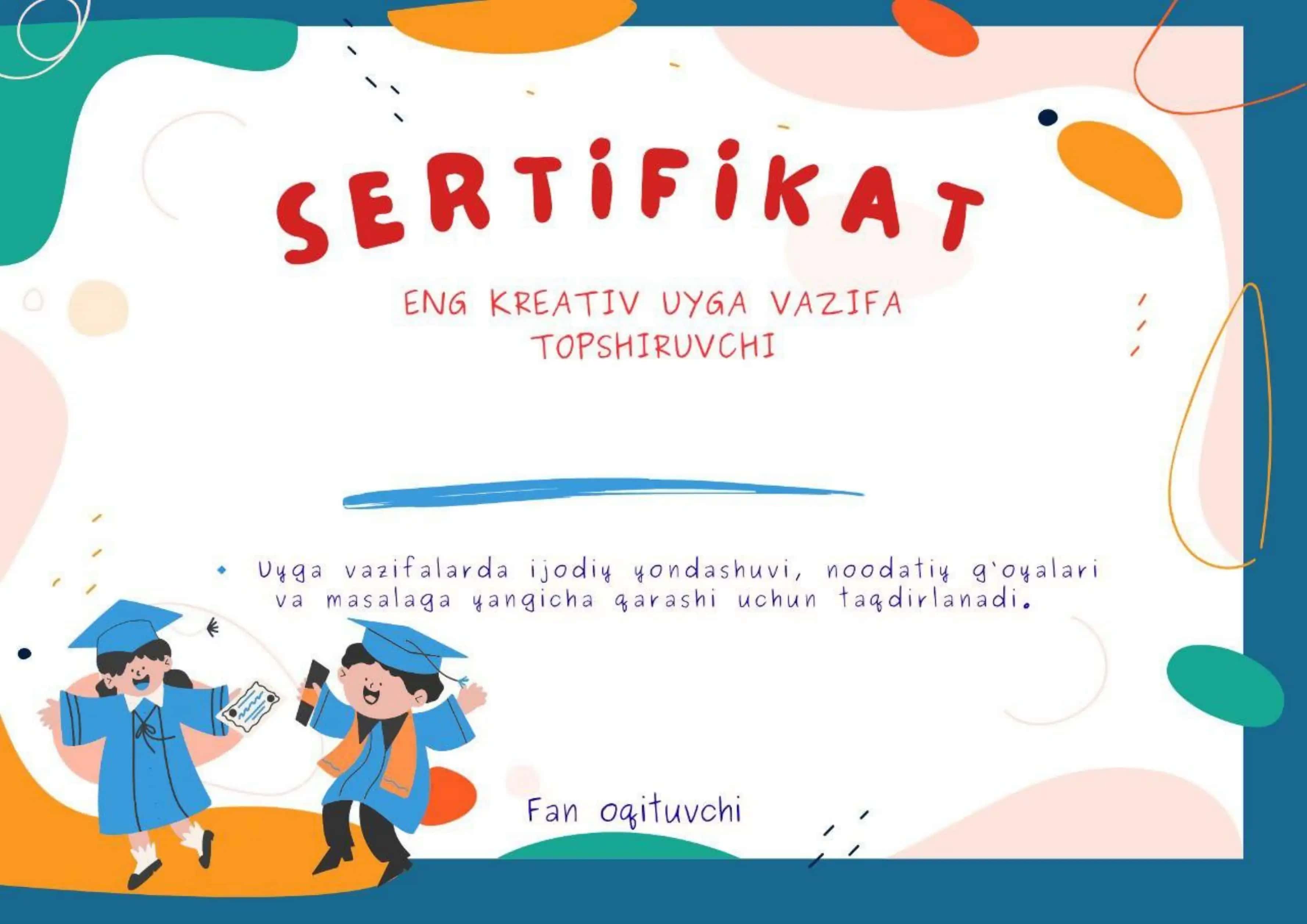 Fizika darsi uchun sertifikat diplomlar 3